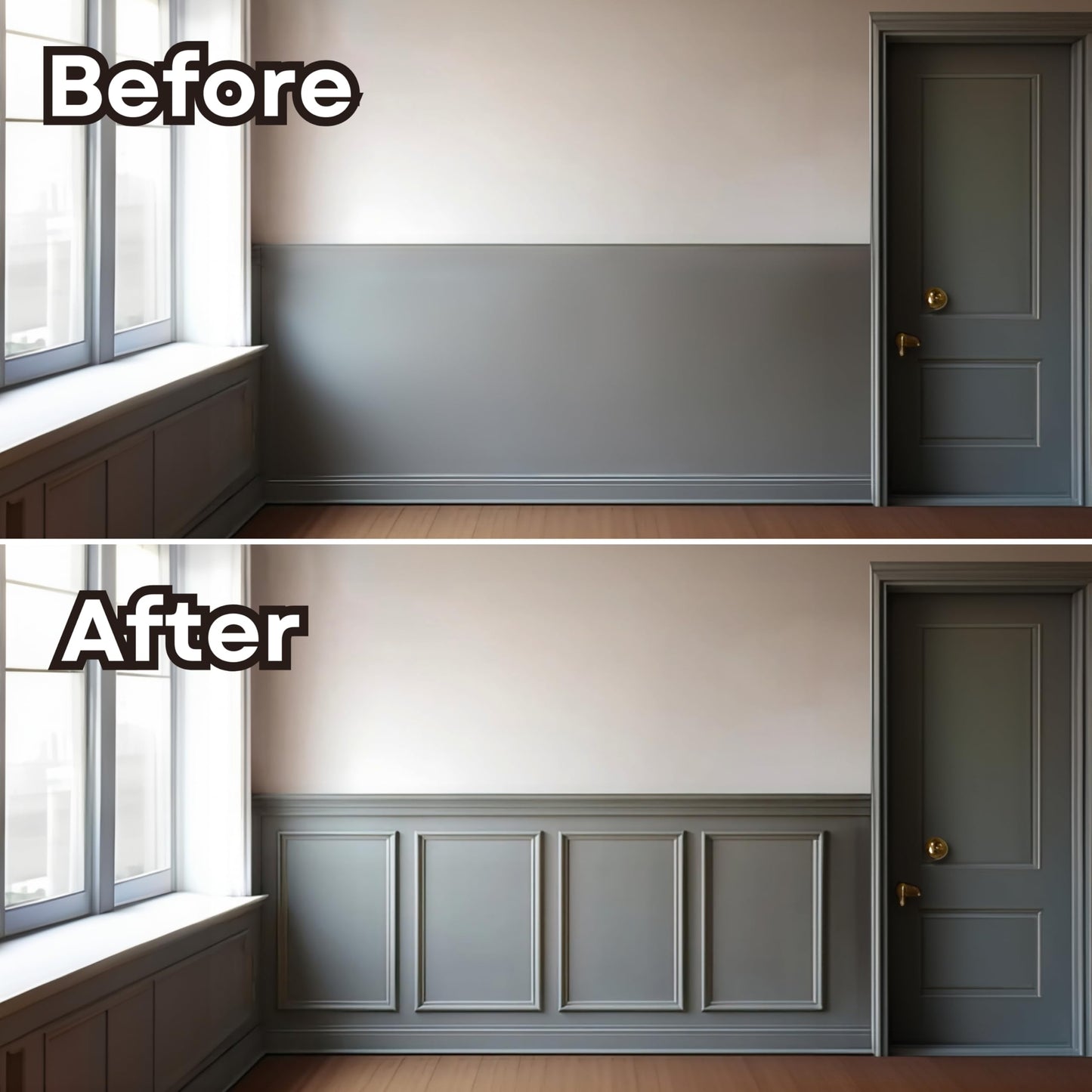 Wainscoting Panels - Peel and Stick 4 Bottom Frame | Enhance Your Home with Elegance Using Wall Panels for Interior Wall Decor | Wainscotting Wall Panel Kit for Luxury Upgrade | Decorative Wall Panels