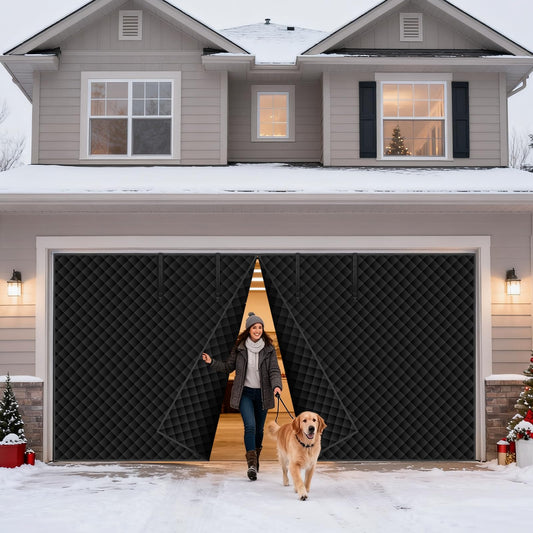 Oiyeefo Winter Garage Door Screen,16 x 7Ft Garage Door Insulation Kit 2 Car, Magnetic Thermal Insulated Garage Cover Curtain,Heavy Duty Garage Privacy Screen, Weatherproof Soundproof, Blackout