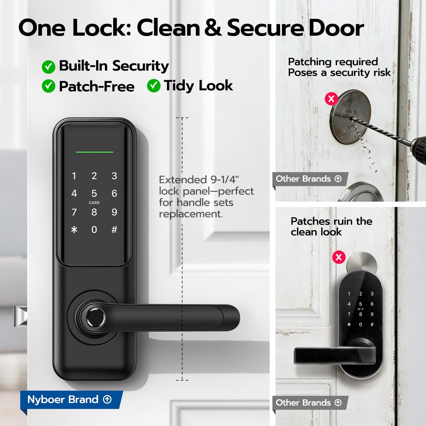 Fingerprint Smart Door Lock with Handle: Keyless Entry Keypad Lock for Front Door, Nyboer Electronic Digital Lock, Lockset Replacement for Exterior Doors
