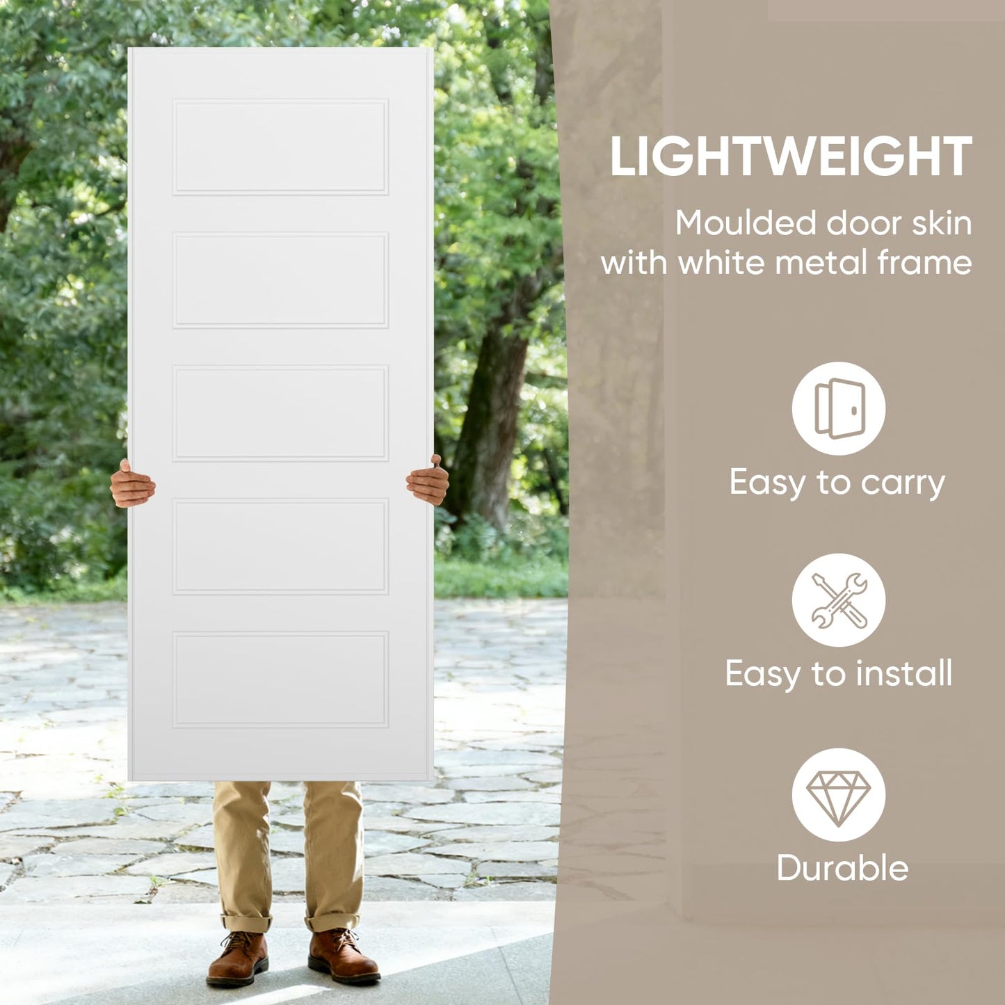 BARNSMITH 72x80 in 5-Panel Bypass Sliding Closet Door, Steel Frame White Primed Bypass Door with Top & Bottom Track Hardware Kits, Paintable and Lightweight