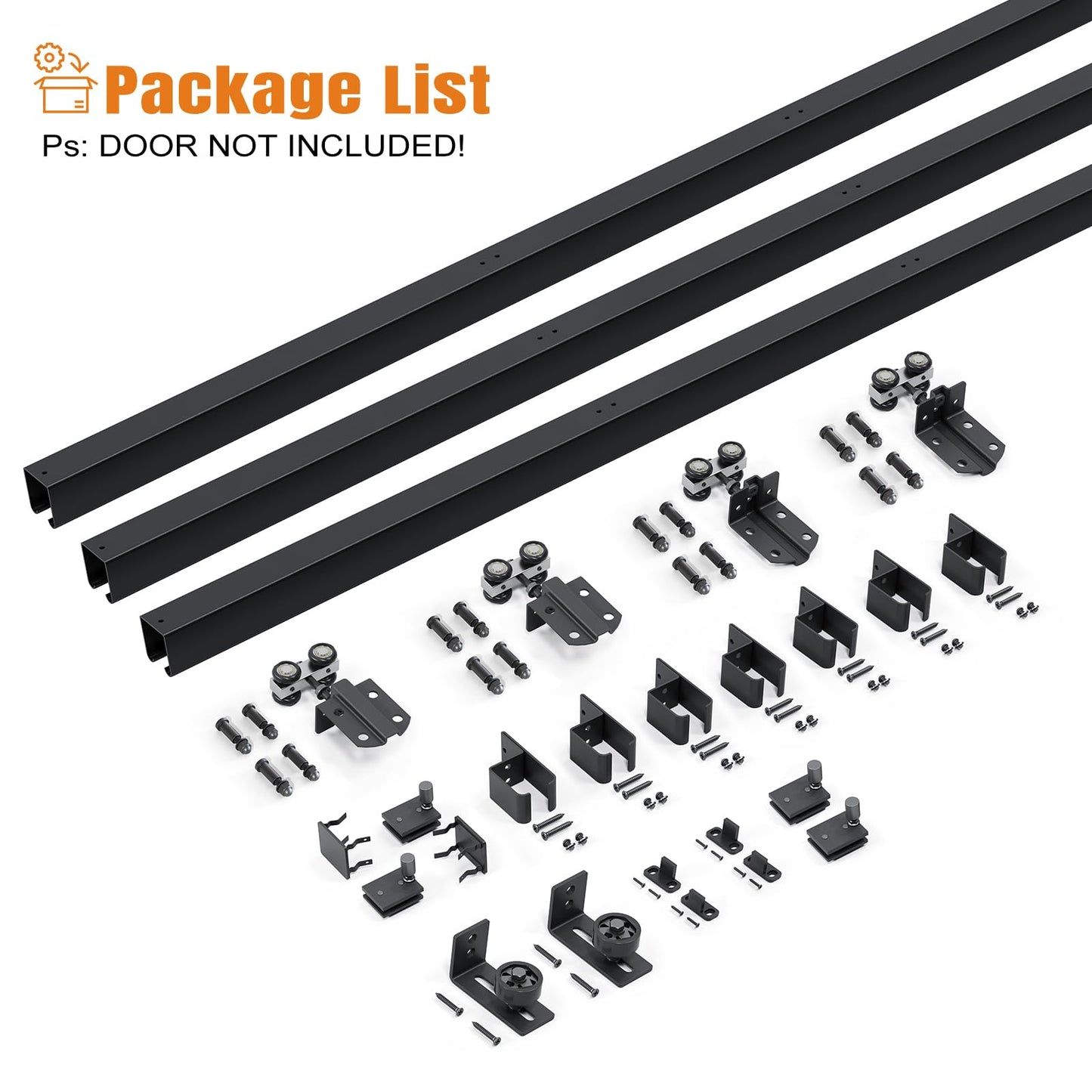 Easelife 10FT Exterior Sliding Barn Door Hardware Kit, Box Rail Track, 450lb Capacity, Black Weather-Resistant Steel, Wall Mount System for Outdoor Use, Fit Double 30in Door