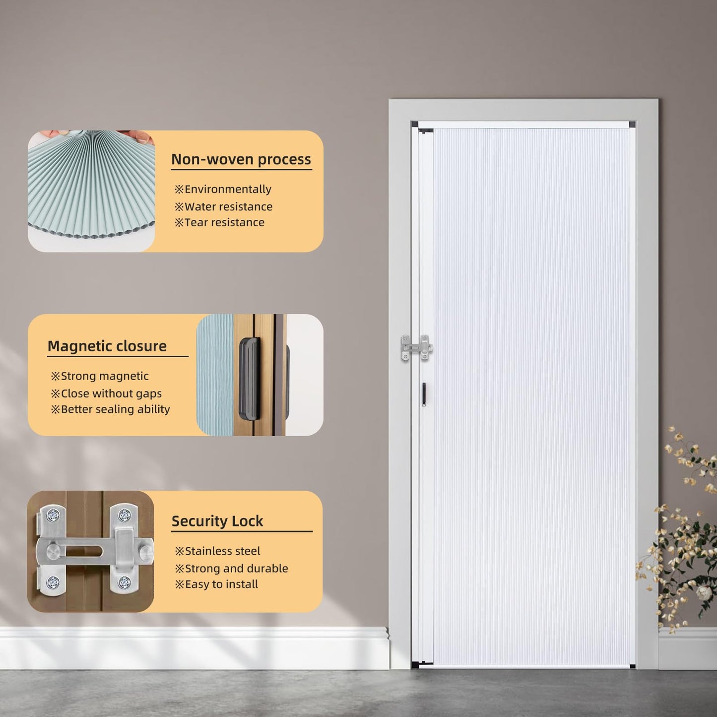 ROOMNEST No-Drilling Interior Accordion Door, Retractable Folding Door with Aluminum Frame and Cellular Fabric, Waterproof and Heat Insulation, for Bedroom, Bathroom, Kitchen, Office(White