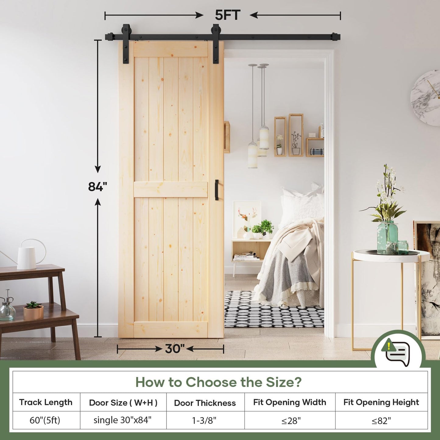 ROYMELO 30x84 inch Sliding Barn Wood Door Slab with 5ft Hardware Kit, Requires Simple DIY Assembly
