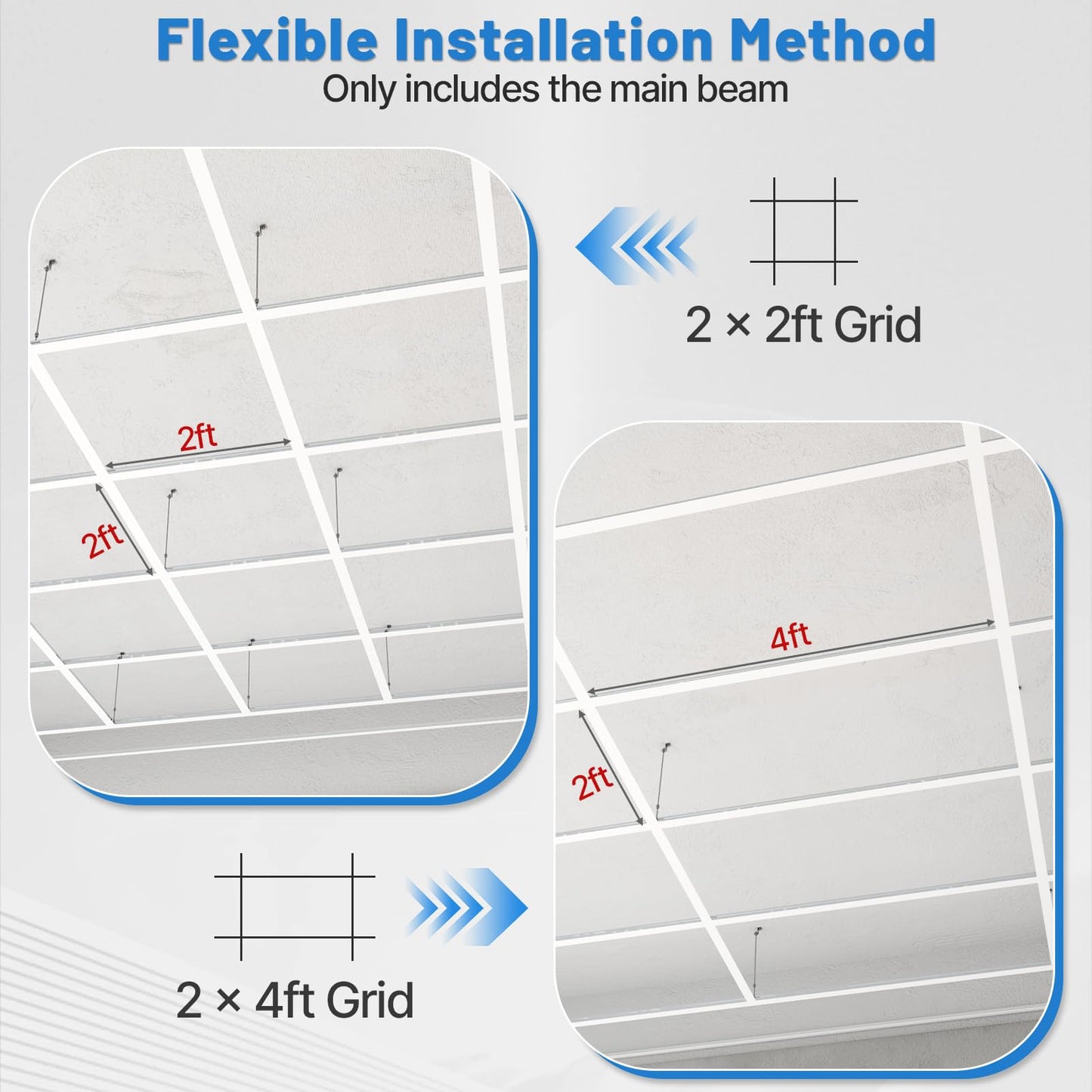 LooYee 25 PCS 144 Inch Main Beam Cross Tee Drop Ceiling Grid System, 12 Ft Galvanized Steel Rust & Fire Resistance, Ideal for Basement Living Room Garage Kitchen Bathroom White