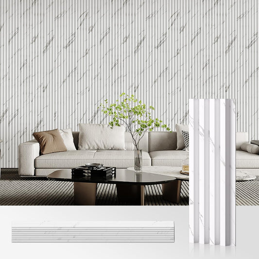 OUZUGIE WPC Acoustic Slat Wall Paneling, 8-Pack 114 x 6 Inches 3D Wall Panels for Interior Wall Decor,Living Room,TV Background,Study Room,Office Spaces,Bedroom,High Grille (White)