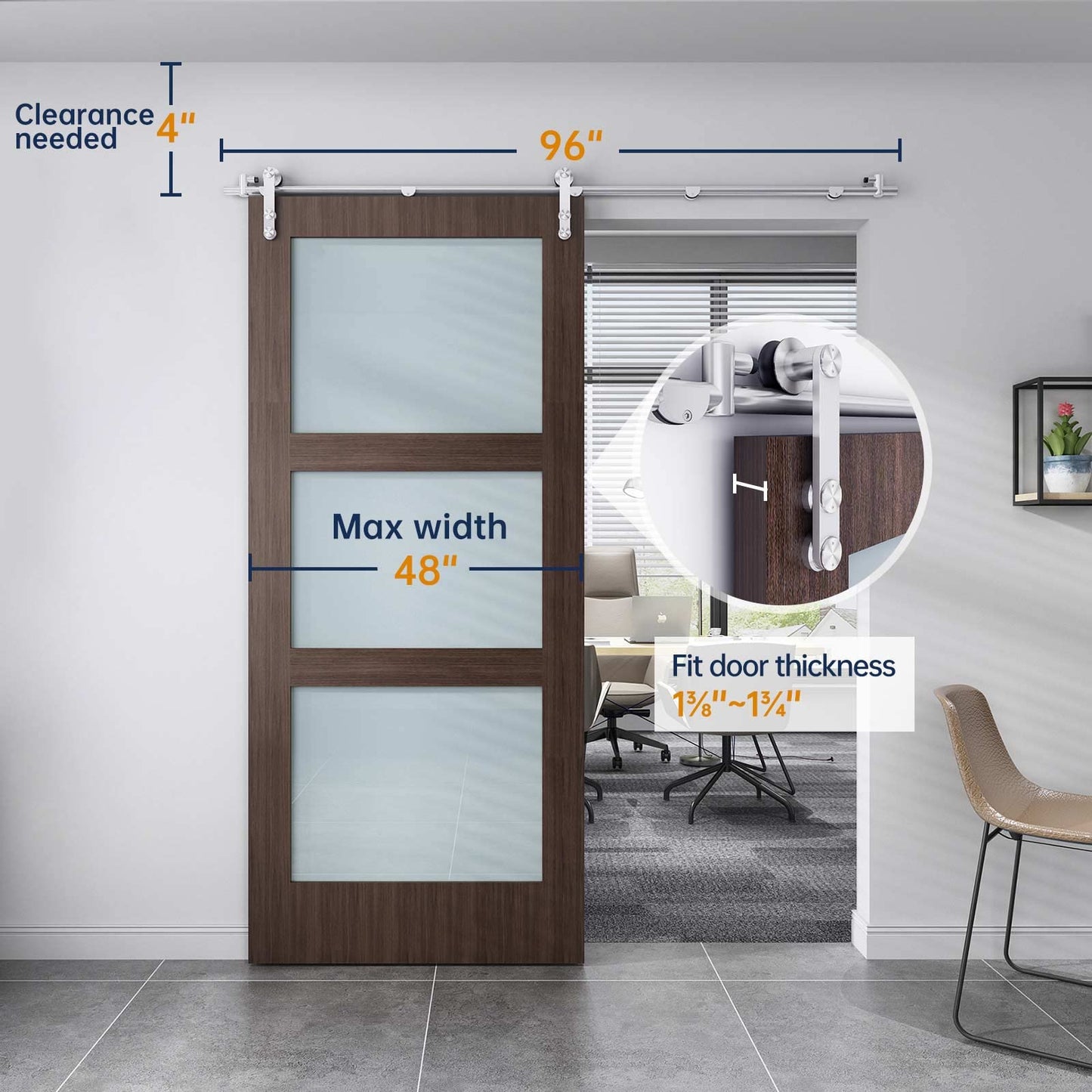 EaseLife 8 FT Stainless Steel Sliding Barn Door Hardware Track Kit,Heavy Duty,Anti-Rust Anti-Corrosion,Slide Smoothly Quietly,Easy Install (8FT Track Kit for 40"~48" Single Door)