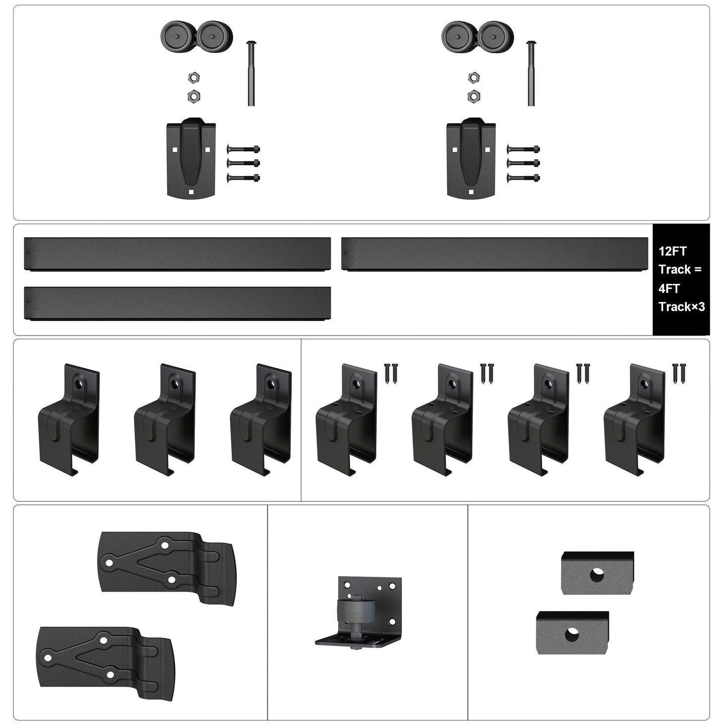 HARDJULAN 12FT Heavy Duty Box Rail Exterior Sliding Barn Door Hardware Kit, 450 lbs Capacity, Black Powder Coated Finish,Kit for Outdoor,Fit MAX 1 Door Width 72in