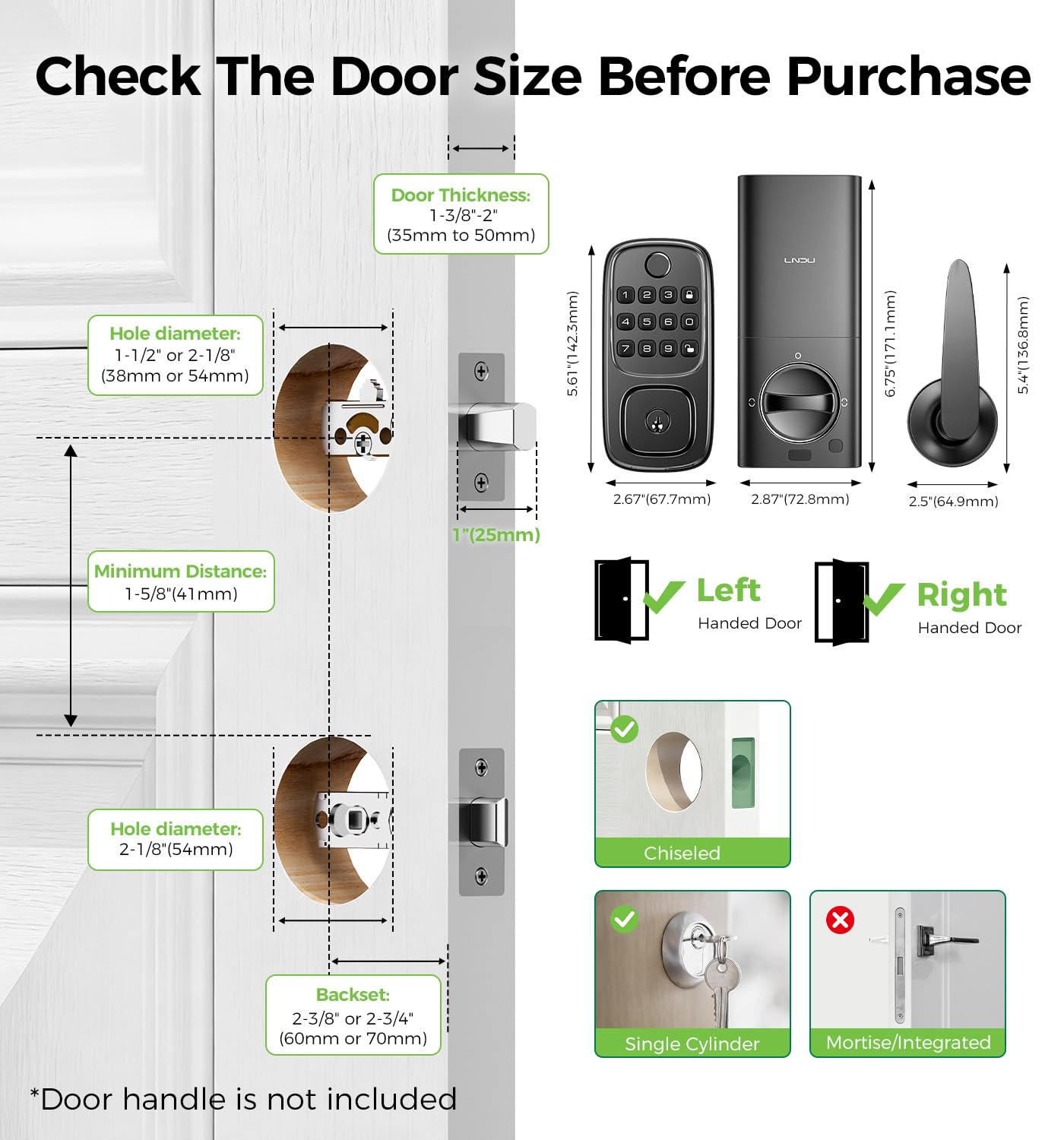 WiFi Smart Door Locks for Front Door Lock Set, Keyless Entry Door Lock Deadbolt with Handle Set, Smart Deadbolt Lock with Alexa & Google Assistant, APP Control, Voice& Fingerprint Unlock, Auto Locking