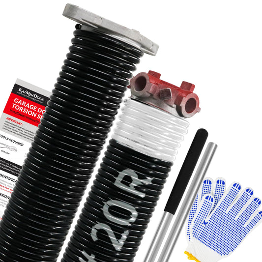 KaiMinDogz Pair of 1.75" Garage Door Torsion Springs Set with Non-Slip Winding Bars&Gloves, High Precision Electrophoresis Oil-Free Black Coated for Replacement, MIN 16,000 Cycles (0.218 x 1.75"x 20")