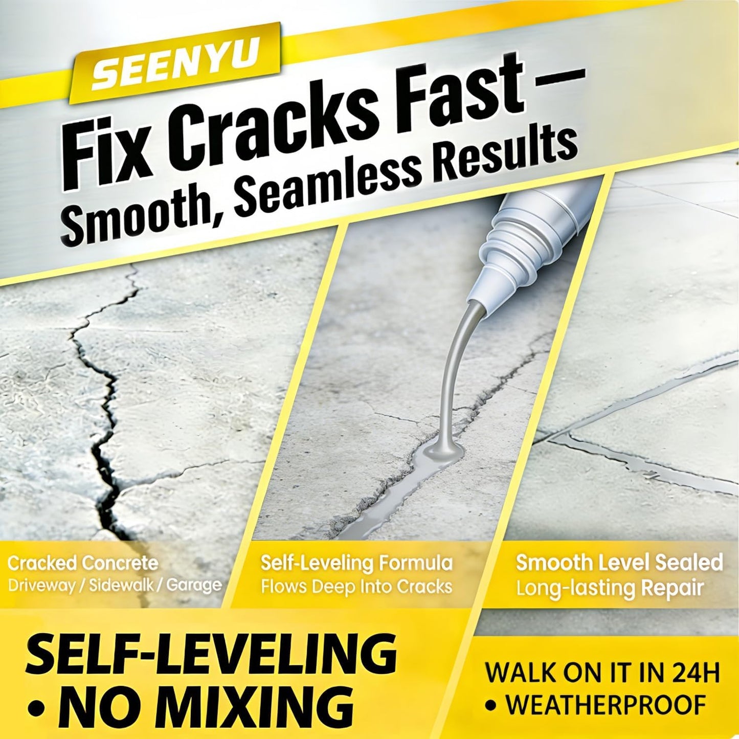 Concrete Cement Crack Filler Self-Leveling Sealant, Waterproof Fast-Drying Concrete Sealer Repair, Flexible Easy DIY Crack Seal Gule for Driveway, Sidewalk, Patio, Garage Floor, Asphal -2PC