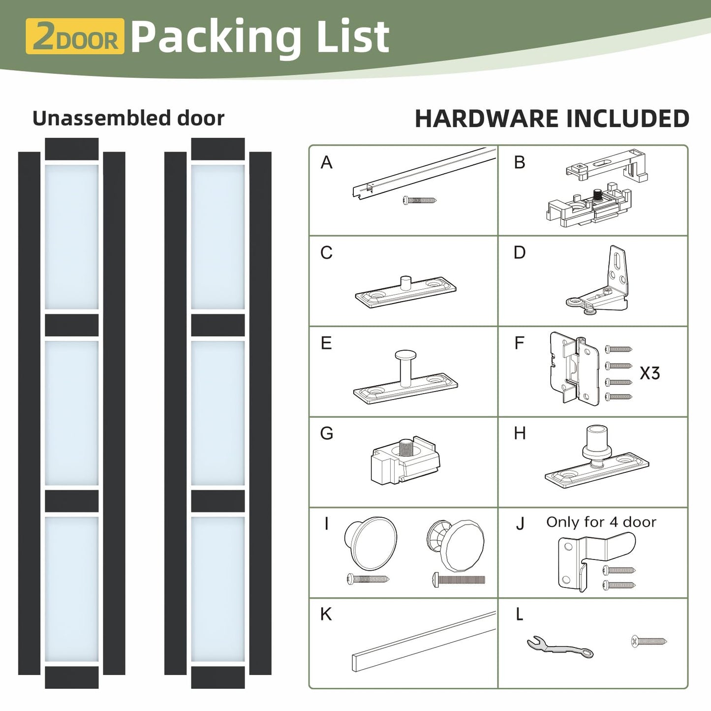 Easelife Bifold Closet Doors,Folding Door for 30" x 80" Opening,3-Lite Tempered Frosted Glass,Black Interior Bi-fold Barn Door with Concealed Sliding Hardware Kit,MDF Panel for Pantry and Laundry