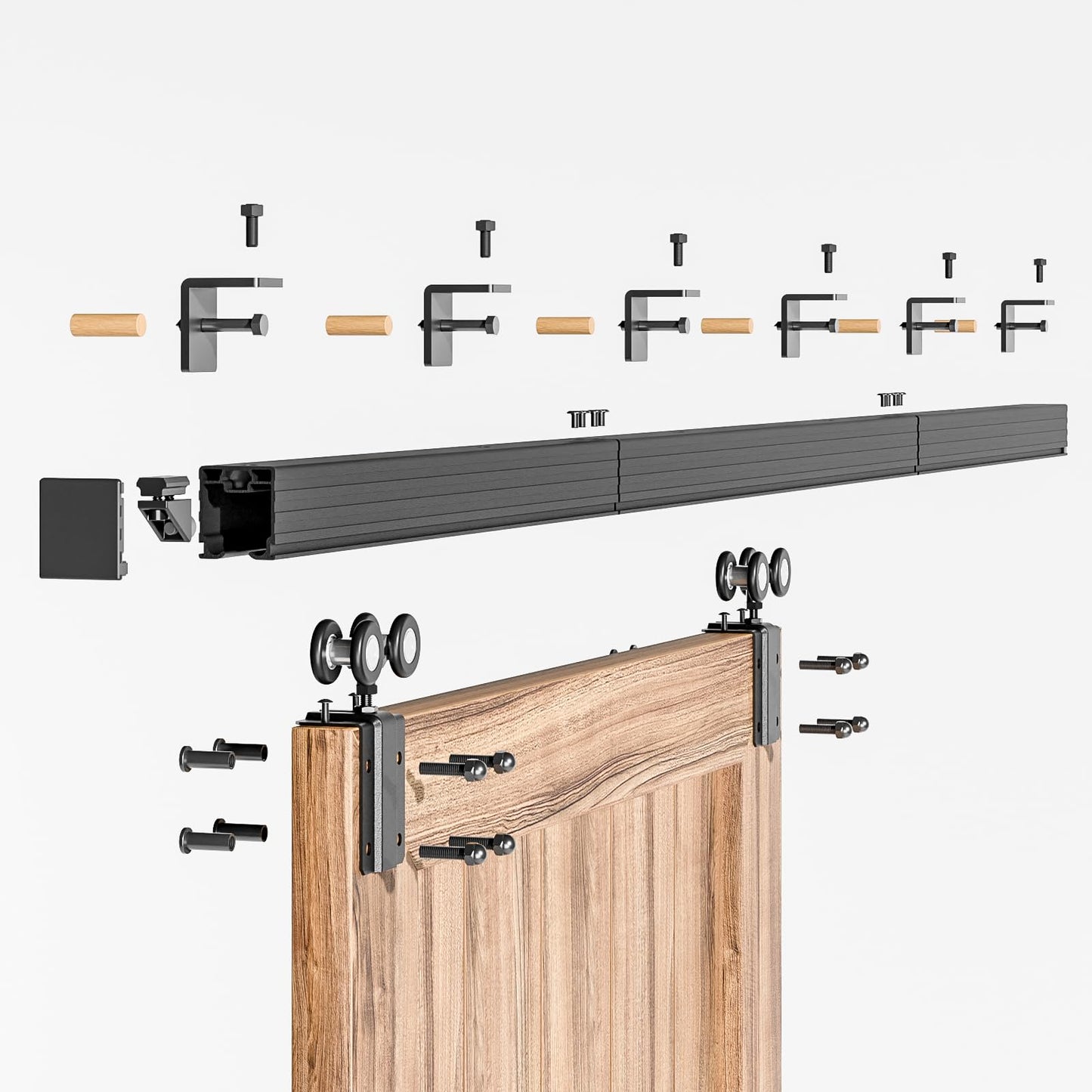 BONIKLUBA 8FT Box Rail Sliding Barn Door Hardware,Wall Mount Track Kit,Heavy Duty,Easy to Install(No Door)