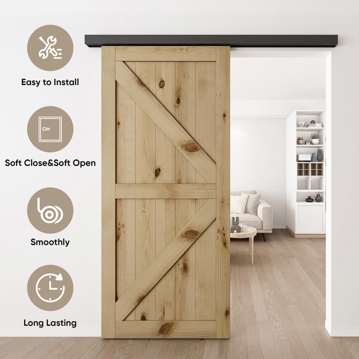 JUBEST 8FT Sliding Barn Door Hardware Track Kit, Aluminium Alloy Box Rail Wall Mount Barn Door Hardware, for Interior Wooden Door