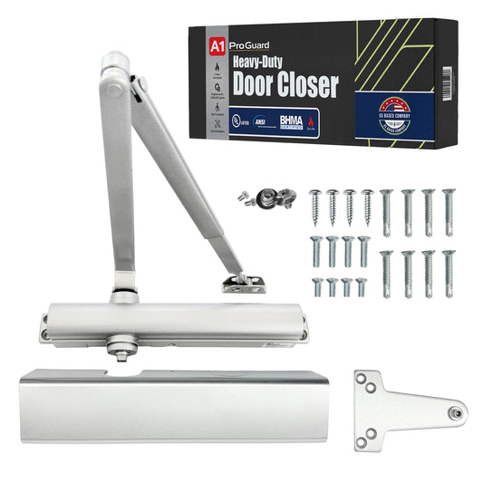 A1 ProGuard Commercial Heavy Duty Automatic Door Closer, ADA UL Grade 1 Listed Self Closing Door Hinges, Door Closers Commercial High Traffic, Auto Door Closer, Hydraulic Spring Soft Close - Silver