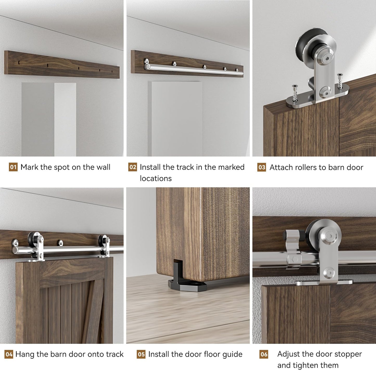 CCJH 6 FT Stainless Steel Sliding Door Hardware Kit, Top Mount Wooden Door Hardware for Double Door, Fit 18" Wide Door Panel, J Style