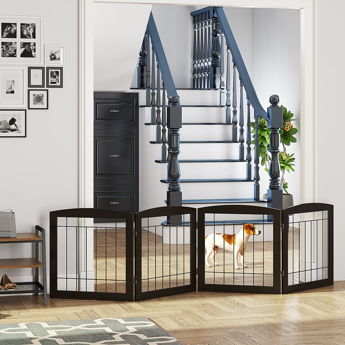 Dog Gate - 4 Panel Foldable Pet Gate Indoor for Doorways, House, Stairs, Freestanding Gate for Dogs - 80x24 -Inch Puppy Safety Fence by PAWLAND, Espresso