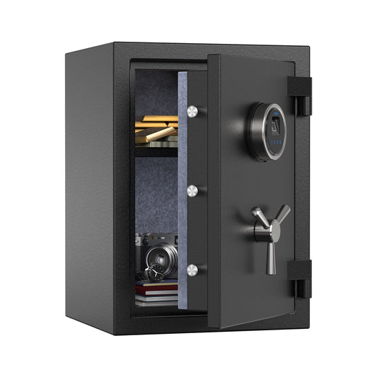 RPNB Deluxe Biometric Fireproof Safe Box,Digital Fingerprint Fireproof Waterproof Safe with Touch Screen,Removable Shelf and 3 Spoke Handle,Home Safes for Cash Documents Jewelry,1.29 Cubic Feet