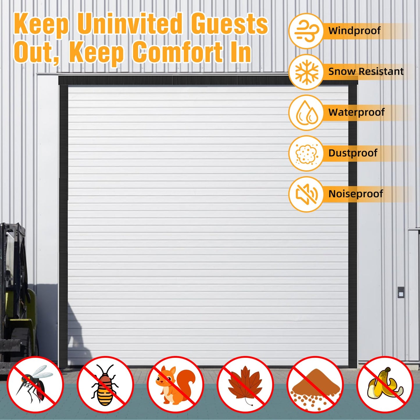 8 x 8 ft Garage Door Seal Kit, 3" Thickened Nylon Bristles with Aluminum Track, Heavy Duty Weather Roll Up Door Seal, for Commercial, Barn, Warehouse, Corrugated Doors, 2 Top & 4 Side Brushes
