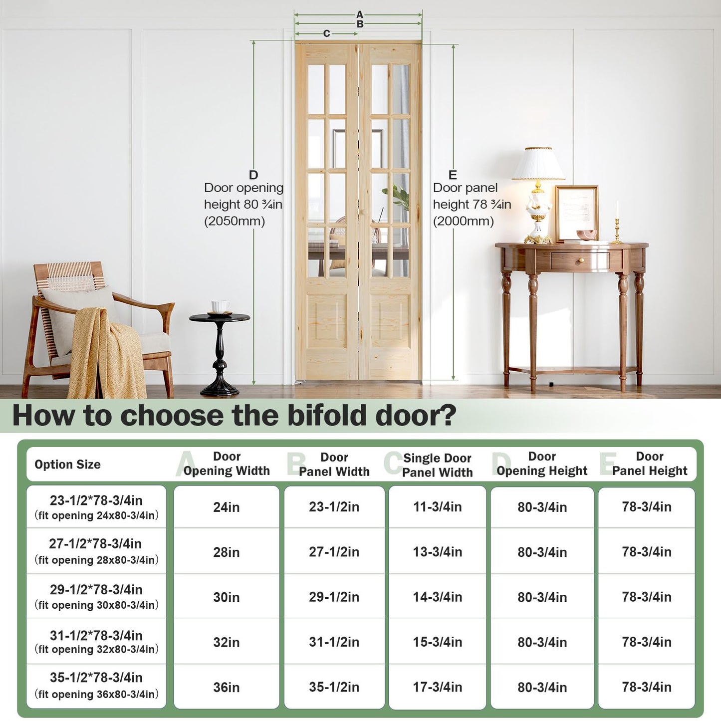 Roymelo Bifold Doors for 24"×80" Opening, Clear Glass French Interior Folding Barn Door with Concealed Hardware Kit Included, Spruce Wood Support DIY Dyeing, Preassembled Door, Save Space