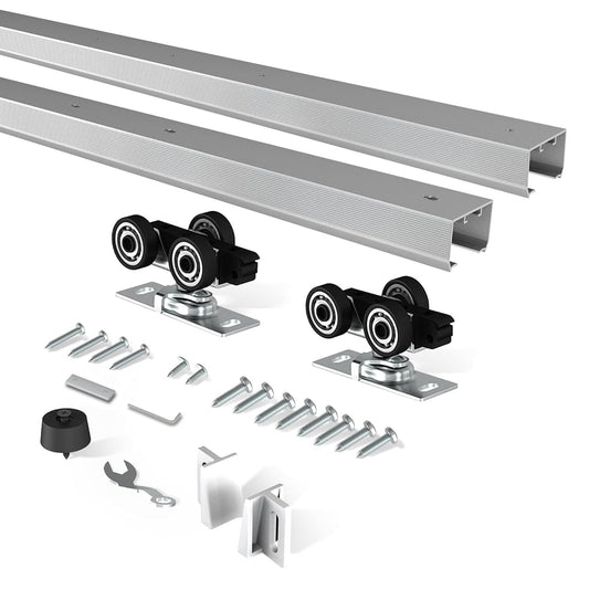BarnBase Pocket Door Hardware Kit, 8FT Spliced Aluminum Track, 92" Quiet & Smooth Sliding, Suitable for Door Width 24"-48"