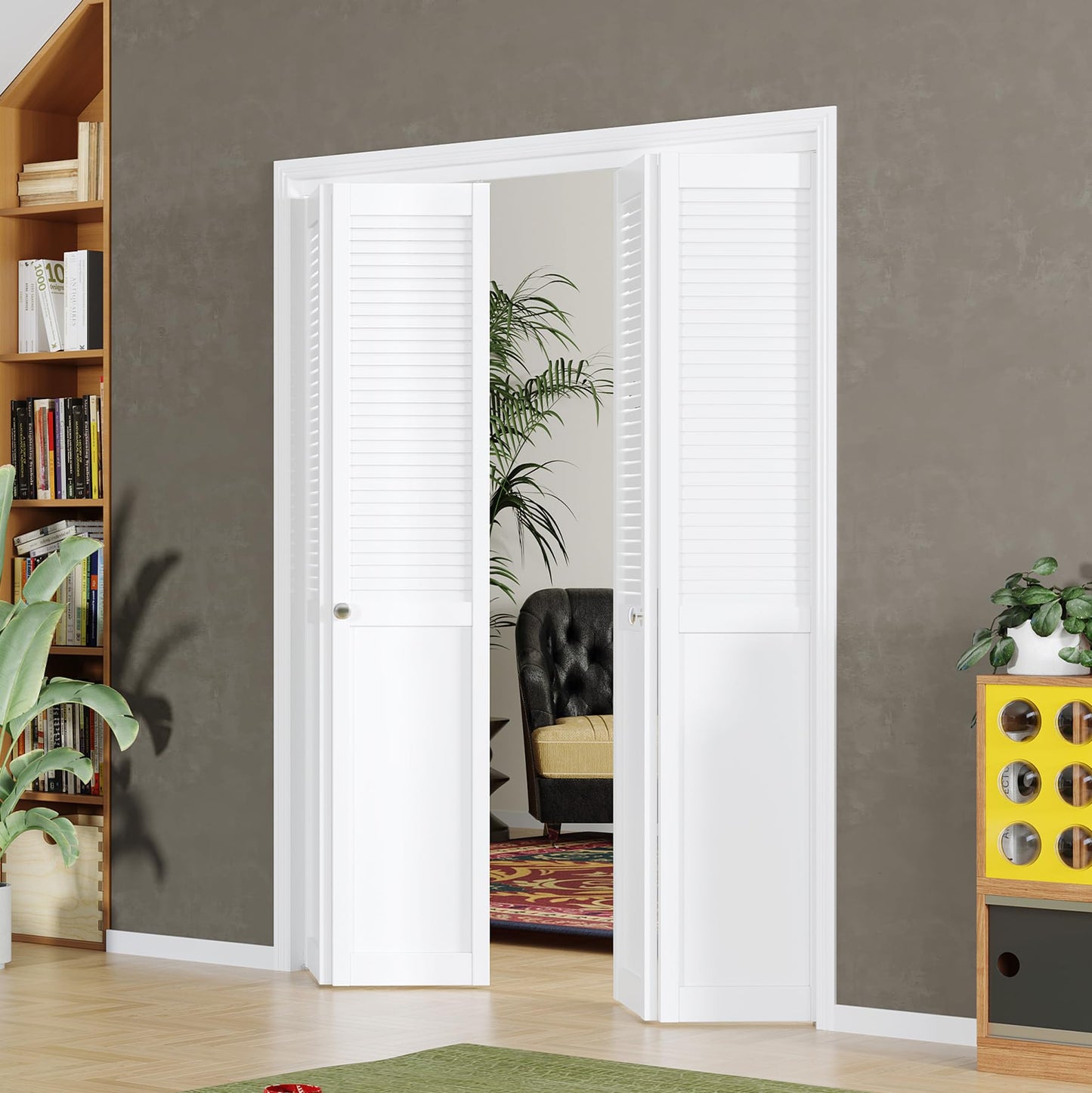 BARNER HOME Half Louvered Bi-Fold Door, Fits 24" x 80" Standard Openings, White Folding Closet Door with Hardware Kit, Ventilated Top MDF 2 Panels, Ideal for Laundry, Bedroom, or Pantry
