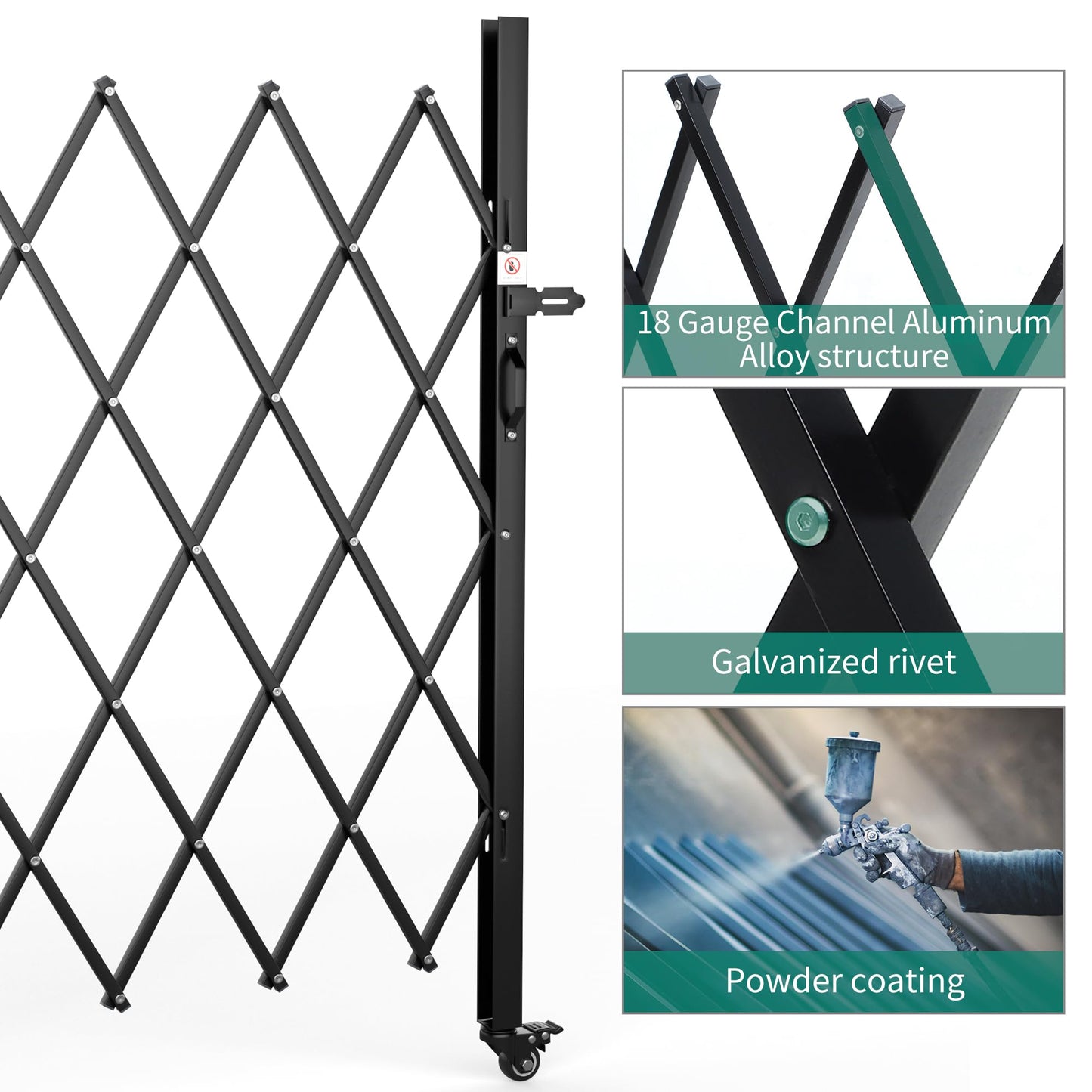 YITAHOME Single Folding Security Gate, 50" Hx75 W Folding Door Gate, Flexible Expanding Security Gate, Steel Safety Gates, 360° Rolling Barricade Gate, Scissor Gate with Padlock, Aluminum Alloy Mesh