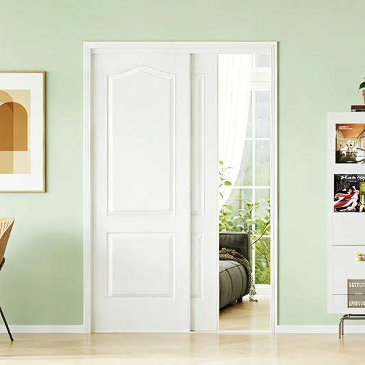 ARKHJEM Sliding Closet Door 60"(Double 31") x80, Raised Textured 2-Panel Hollow Core Bypass Closet Doors, Preassembled White Primed Paintable Door Panels with Top & Bottom Track Hardware Kit