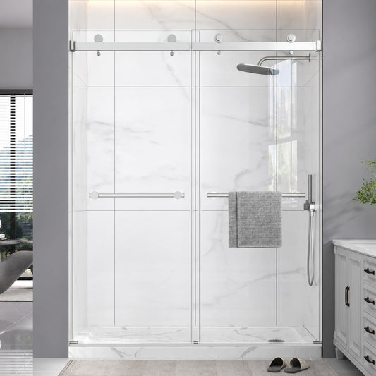Frameless Double Sliding Shower Door 49-54" W x 72" H,1/4"(6mm) Tempered Glass with Safety Nano Explosion-Proof Film,Bypass Walk-in Shower Door,Brushed Nickel