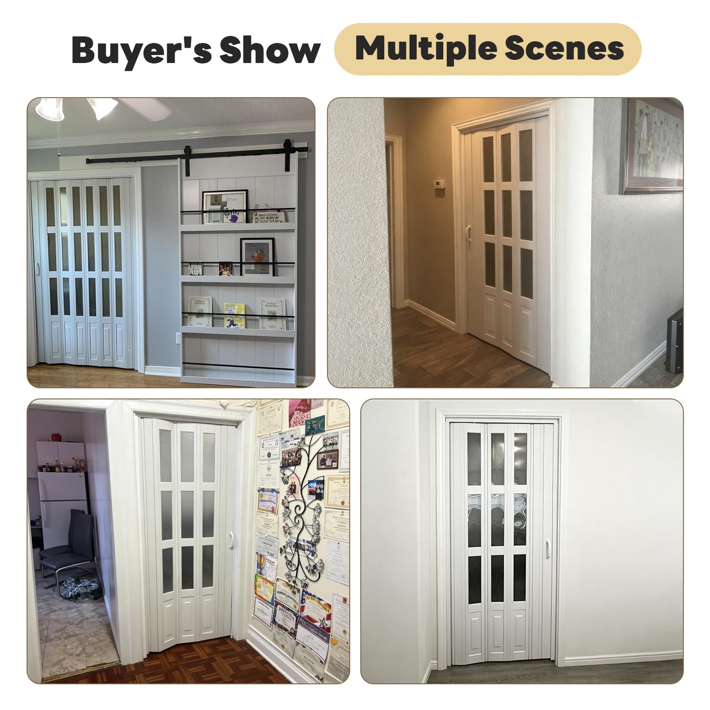 CCBOYSHARDWARE 38X80in Accordion Door Interior with Frosted Acrylic, PVC Folding Door with Lock & Handle, Double Magnetic Sliding Door for Closet, Pantry& Room Divider,Easy to Clean,Trimmable