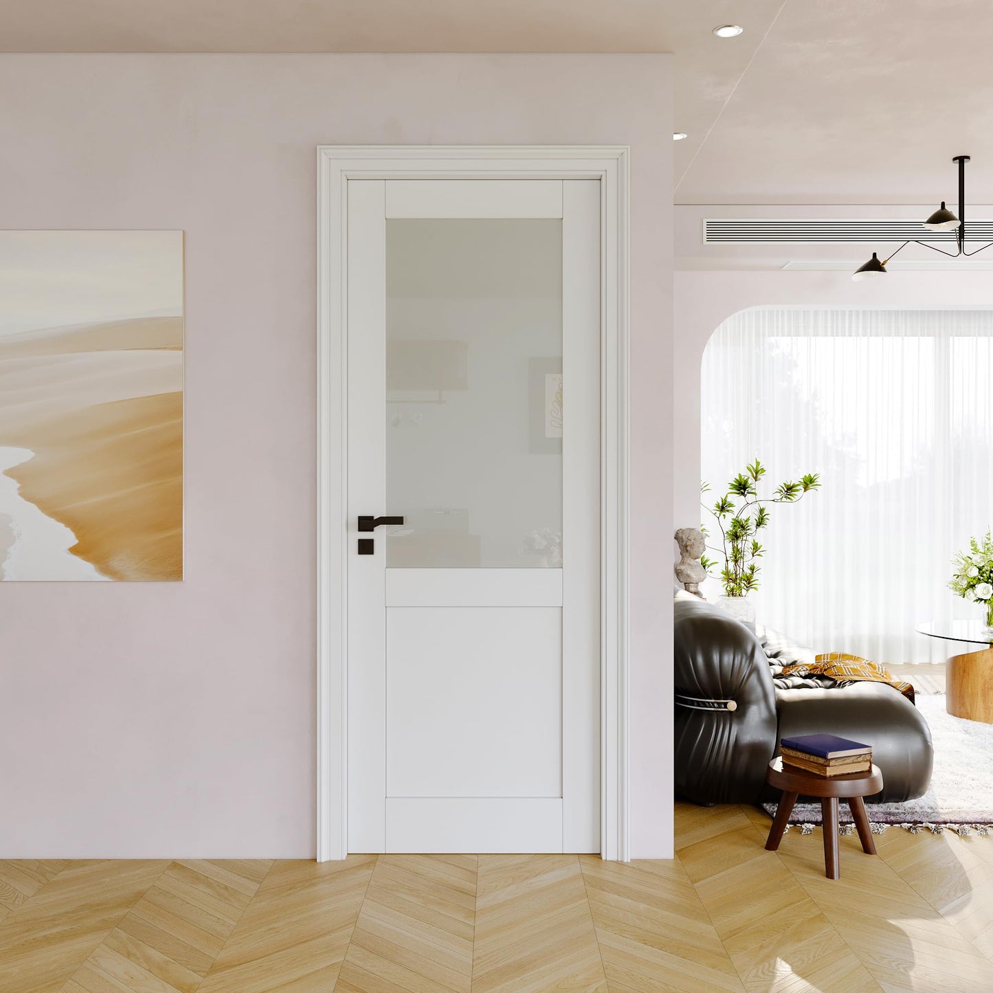 30" x 80" Half Door Slab, Frosted Glass French Door Interior, Soild Core& Pre-Finished Single Panel for Pantry Bedroom Closet as Pocket, Bifold, Barn Doors, No Assembly Required-Shaker w/o Hardware