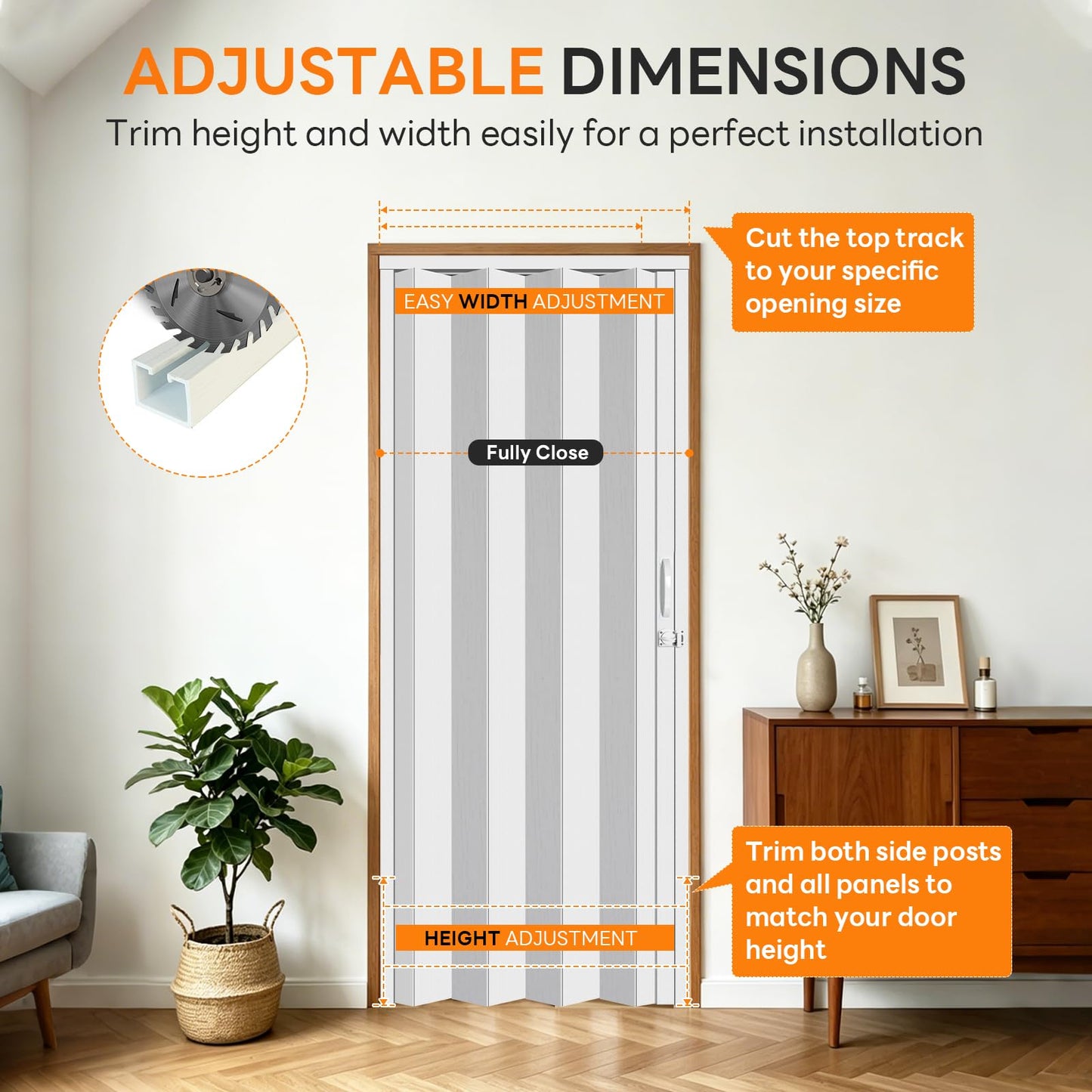 CCBOYSHARDWARE 60x80in PVC Accordion Door, Folding Interior Door with Lock and Handle, Space-Saving Double-Layer Bifold Door for Closet, Pantry & Room Divider, Easy to Clean, Trimmable