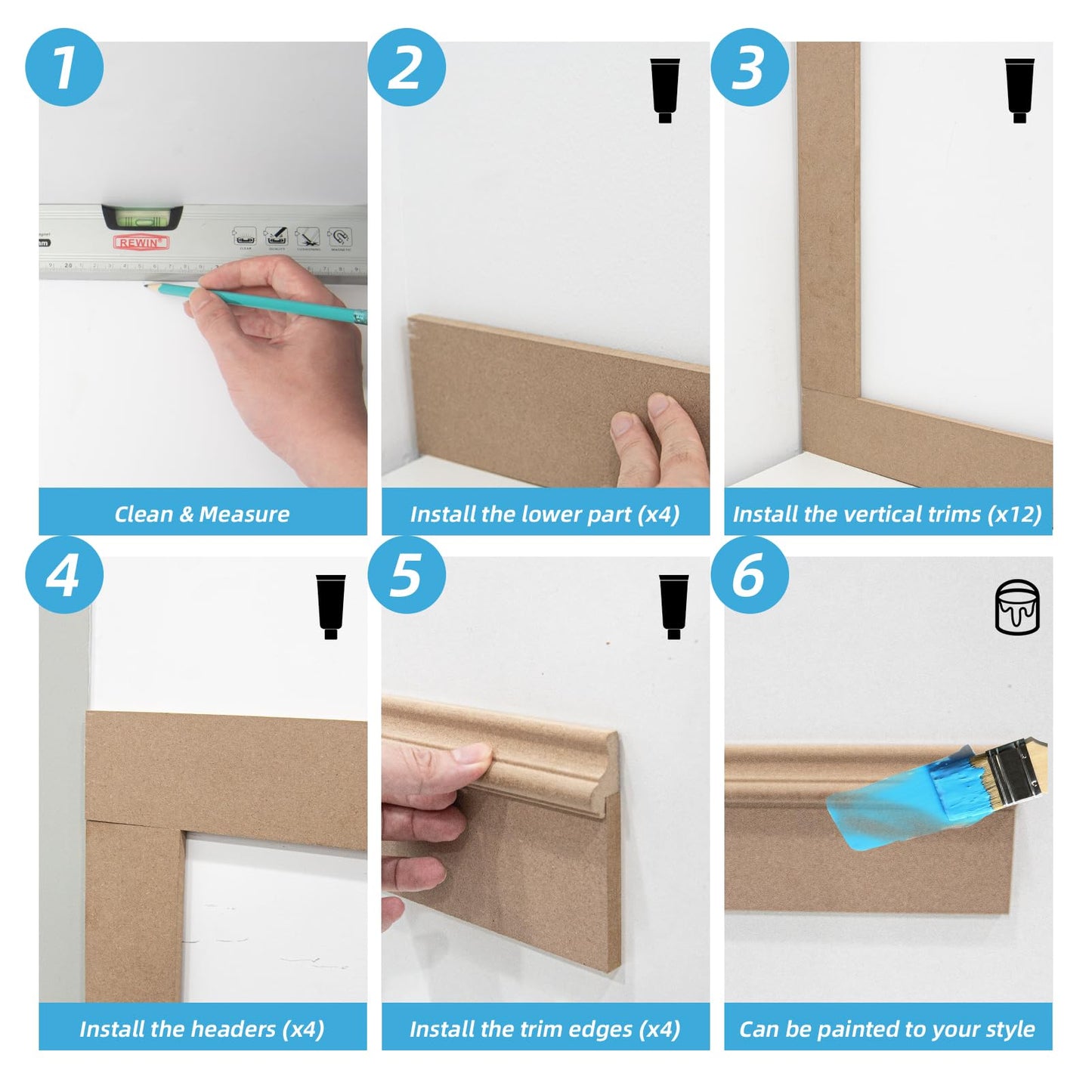 Art3d Premade Board and Batten Paintable Wainscoting Kit, MDF Accent Wall Panel for Kitchen Bedroom Living Room Home Decor Covers 189 x 54 in. Molding Trim Slat with Edge Strip