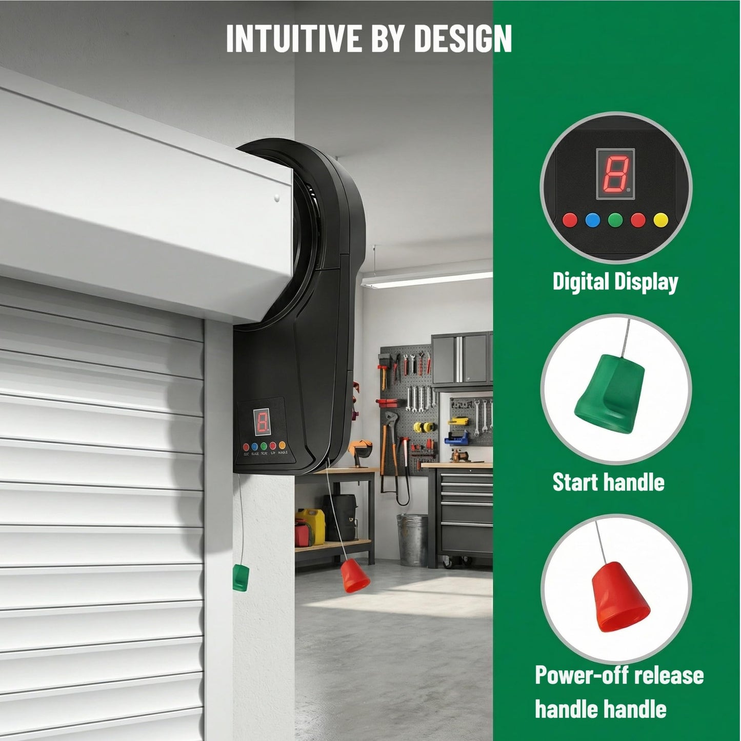 800N Electric Roller Door Opener with 2 Remotes, Compatible with 22M² Roller Shutter for Commercial Garage Farm Warehouse (L)
