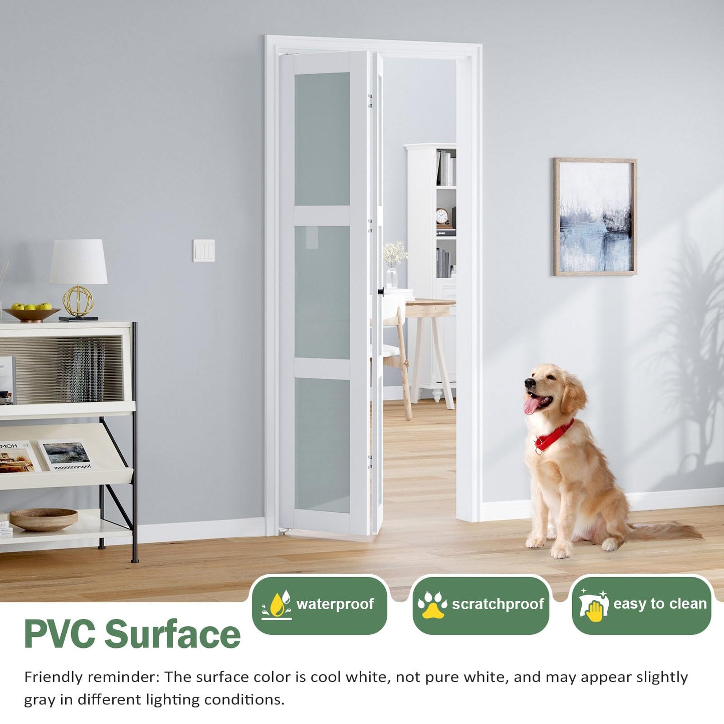 Roymelo Bifold Doors for 36"×80-3/4" Opening, Preassembled White Frosted Glass Folding Barn Door, Sliding Interior Wood Panel Closet Bifolding Door with Concealed Hardware Kit Included