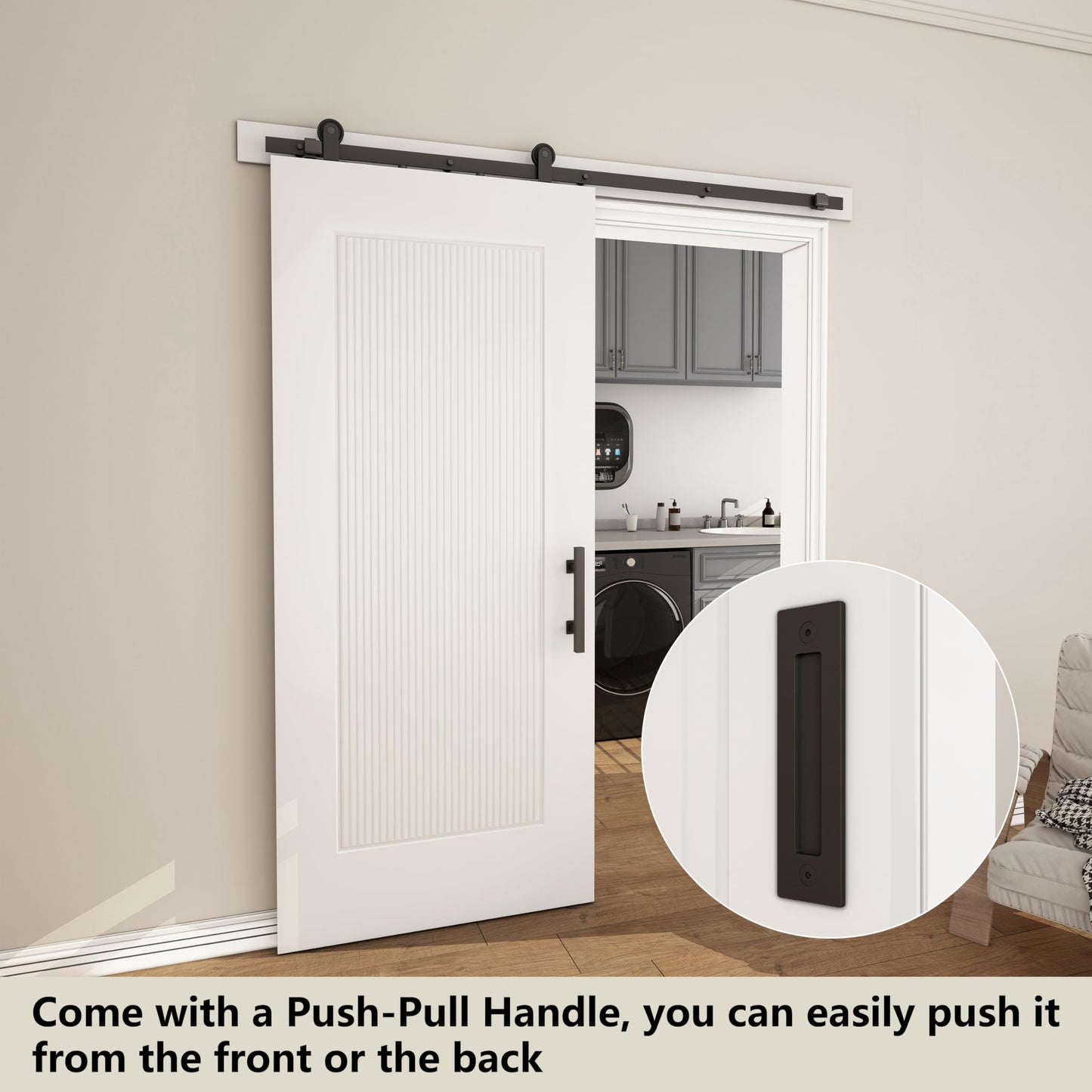 JUBEST 36''x84'' Sliding Barn Door, 1 Panel Reeded White Primed Sliding Closet Door with Matte Black 6FT Hardware Kit, Hollow Core Interior Door, Pre-Assembled Panel, Durable & Sturdy