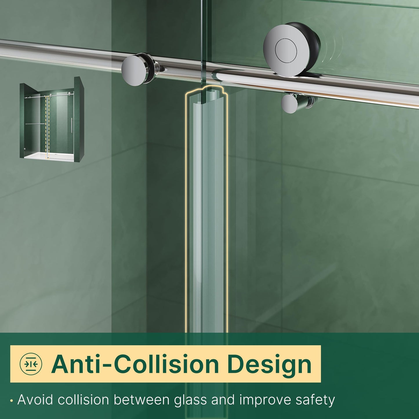 ELEGANT Frameless Sliding Shower Door 48" W x 76" H, Adjustable 44-48" Width, 5/16" (8mm) Tempered Glass, Stainless Steel Towel Bar, Chrome Finish
