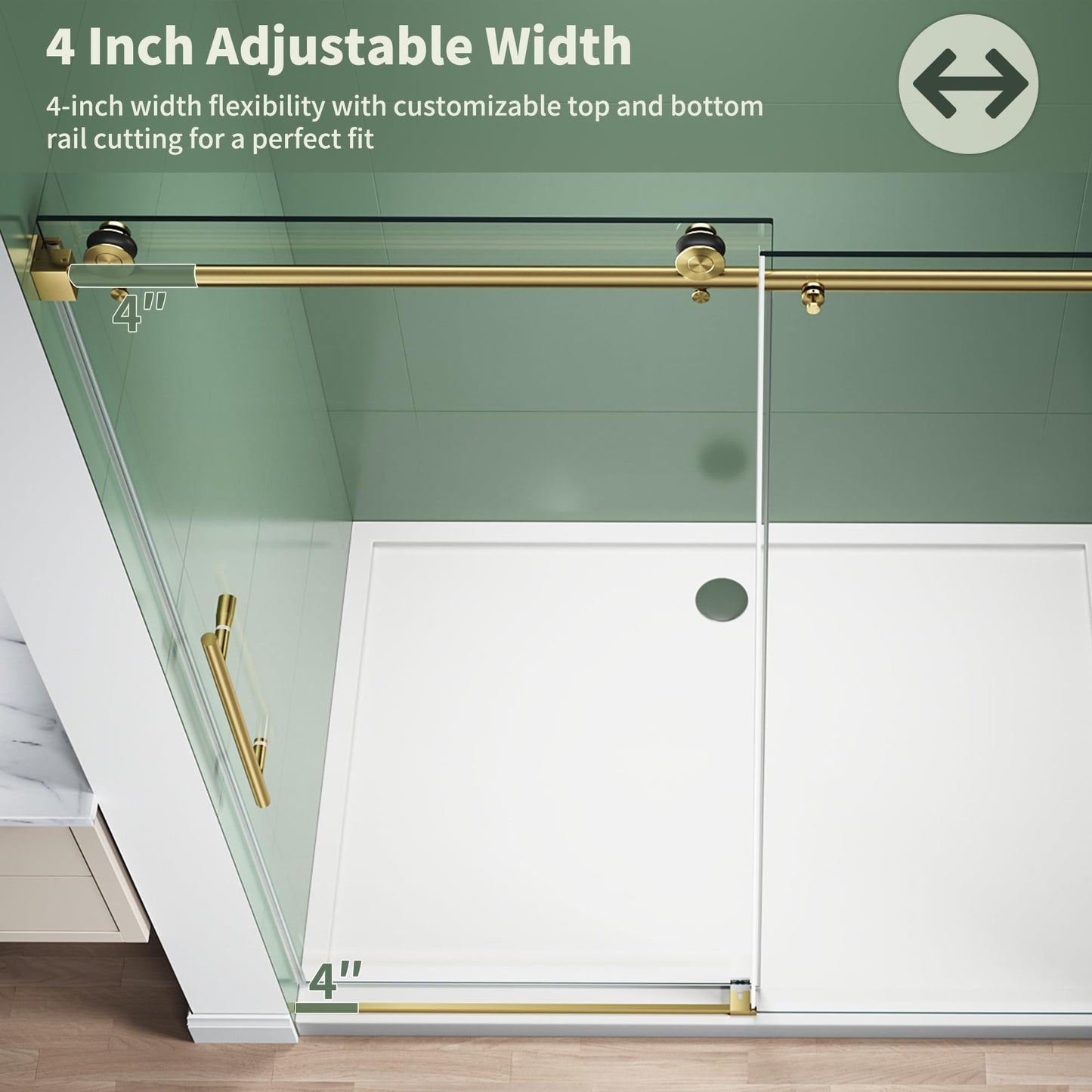 50-54" W x 76" H Frameless Sliding Shower Door, 5/16" (8mm) Clear Tempered Glass with Easy-Clean Coating, Sliding Glass Shower Door for Bathroom, Stainless Steel Hardware (Brushed Gold, 54" W x 76" H)