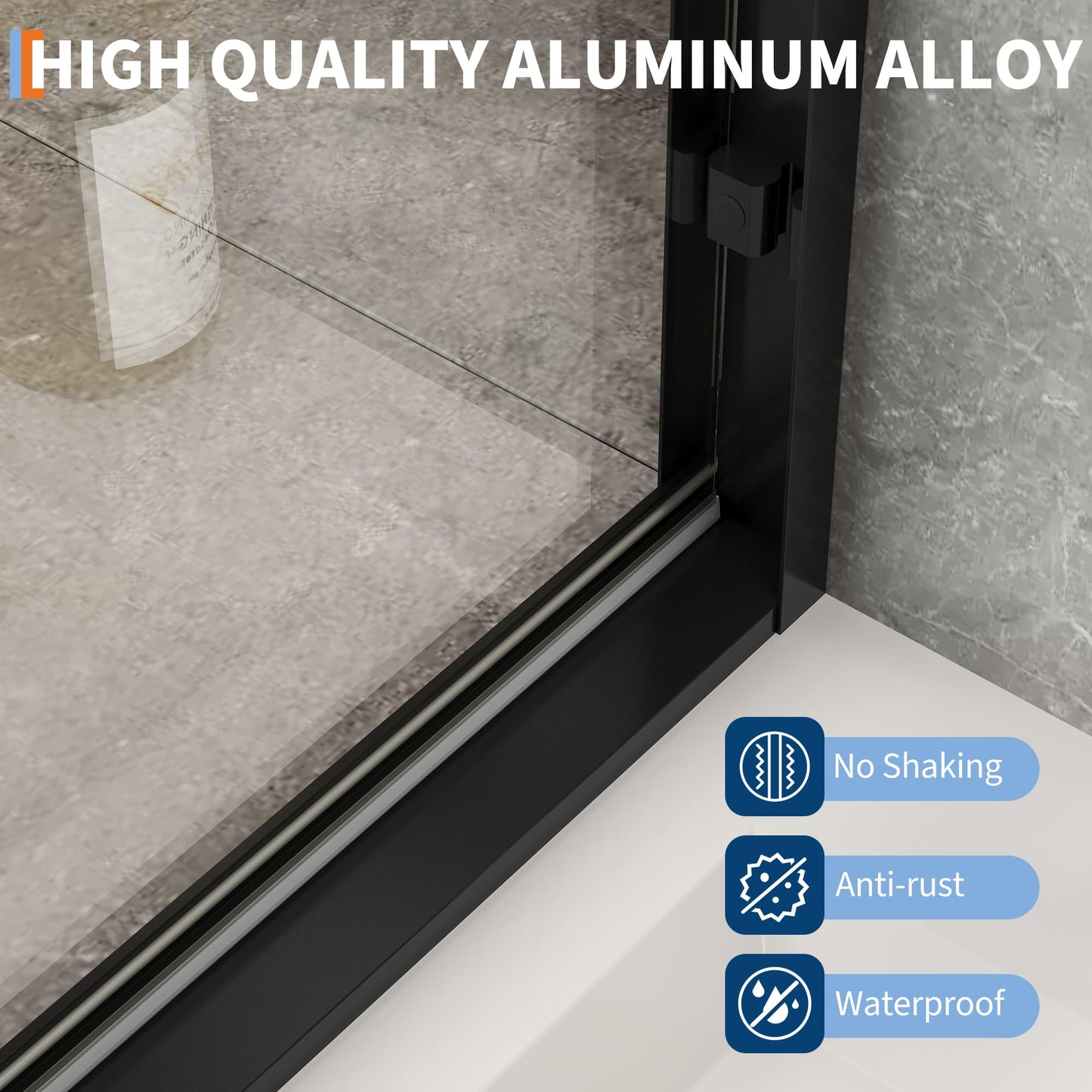 Sliding Shower Door, 44-48" Width x 72" Height, Bypass Single Sliding Design, 6mm (1/4") SGCC Tempered Glass, Brushed Nickel Finish with Matte Black Aluminum Alloy Track