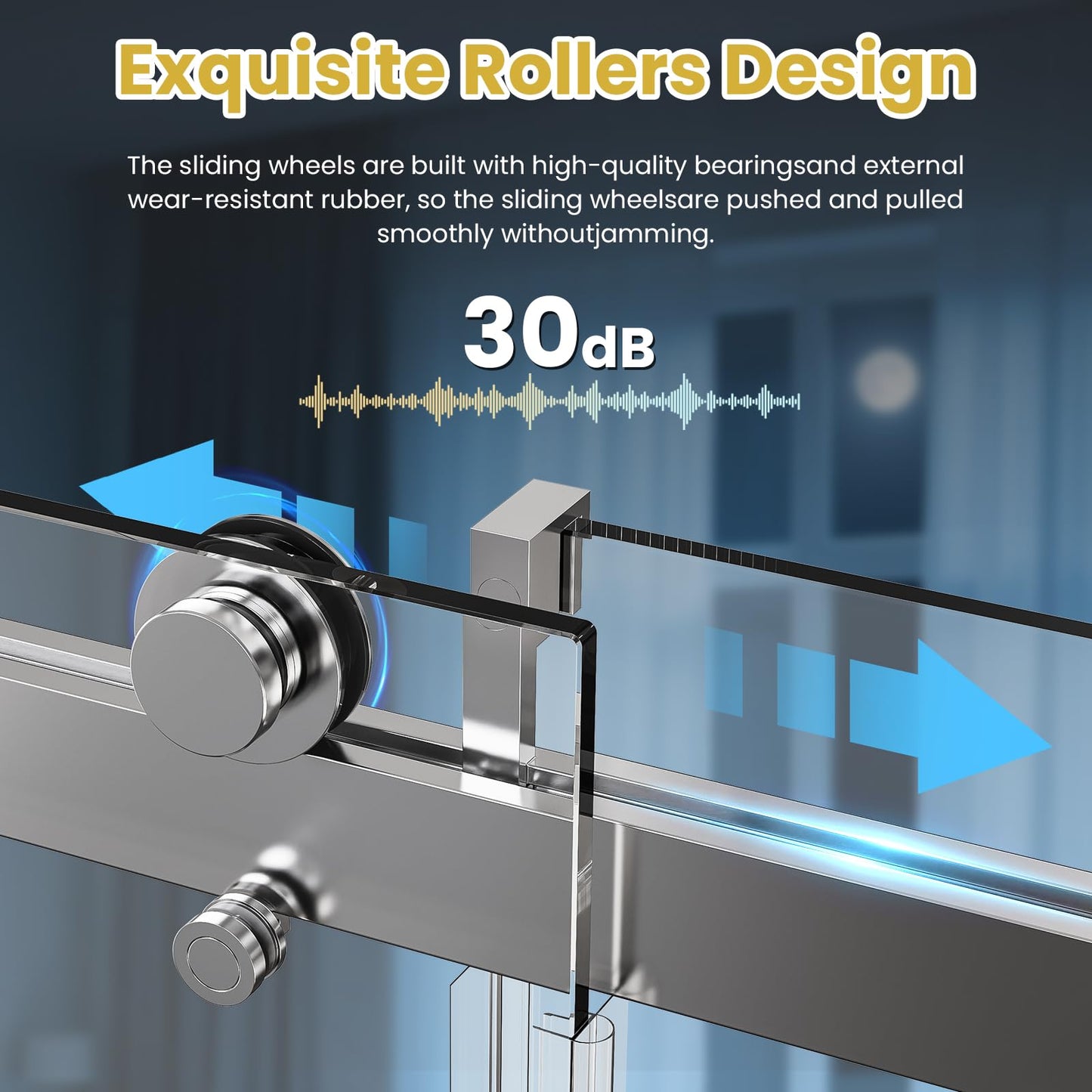 Frameless Shower Door Single Sliding 68-72 in W x76 in H, Bathroom Glss Shower Door with 3/8" Thick SGCC Tempered Glass, Soft-Close with Buffer Design, Reversible Installation, Chrome