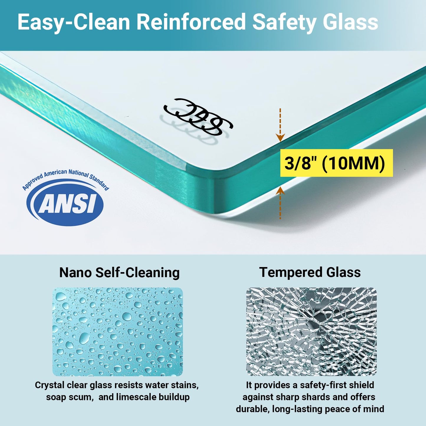 56"-60" W x 76" H Frameless Shower Door, 3/8" (10mm) ANSI Certified Tempered Glass, Double Sliding Bypass, Stainless Steel, Chrome