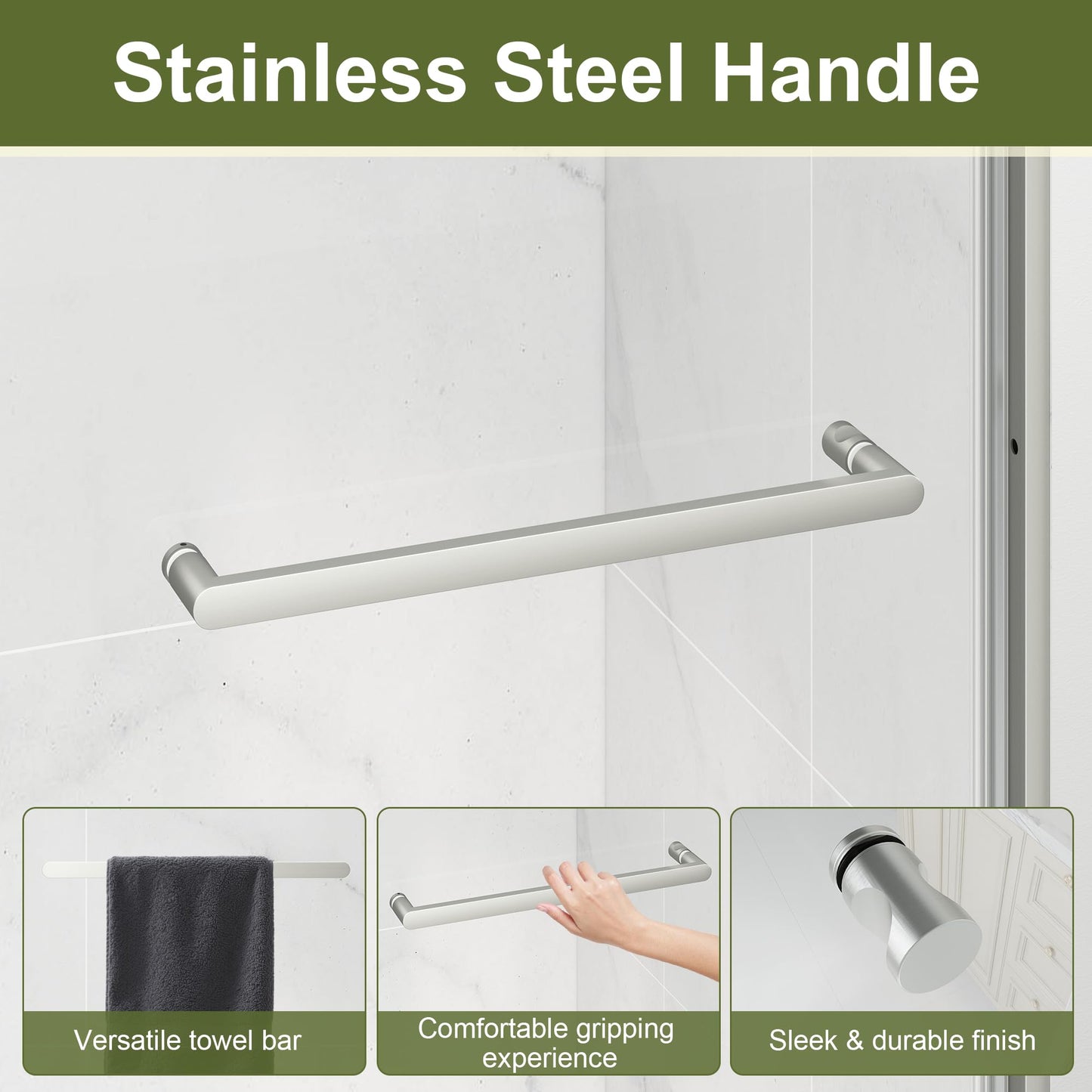 KPUY Pivot Shower Door, 42-48" W x 72" H Semi-Frameless Swing Glass Shower Door with Explosion-Proof Film Nano Coating, 1/4" (6mm) Thick Tempered Clear Glass, Brushed Nickel