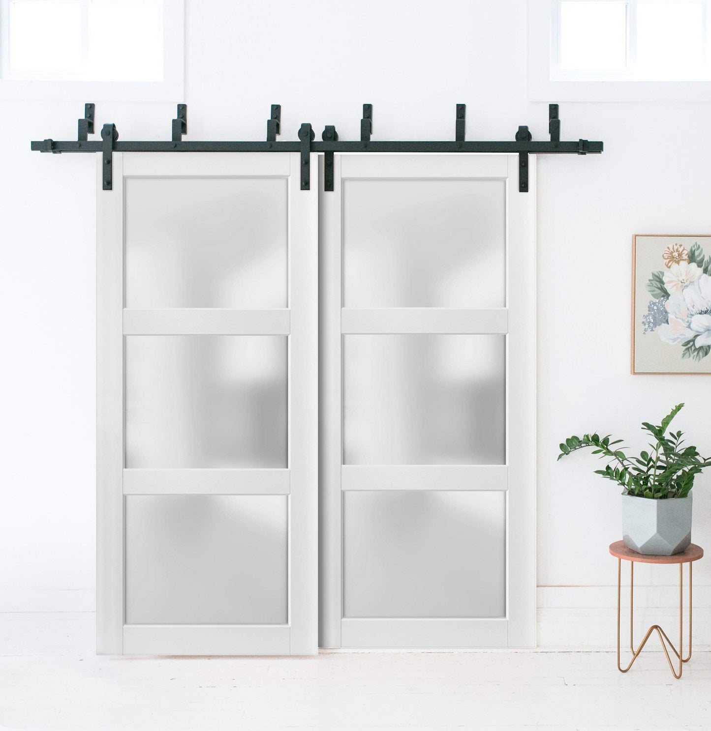 SARTODOORS Lite Slab Barn Door Panel | Lucia 2552 White Silk with Opaque Glass | Sturdy Finished Wooden Modern Doors | Pocket Closet Sliding -18" x 80"-Frosted Glass