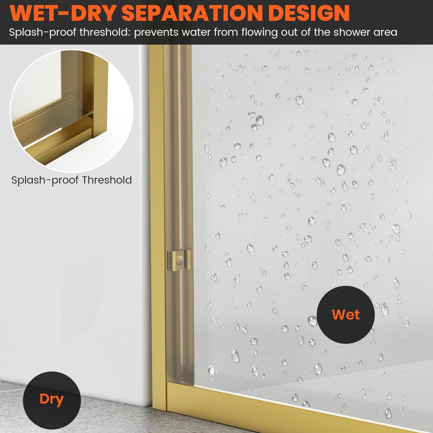 Bathroom Shower Sliding Door, 50"-54" W×72" H Framed Fixed Door for Shower Enclosure, 1/4"(6mm) Thick Clear Tempered Glass with Handles, Brushed Gold Finish