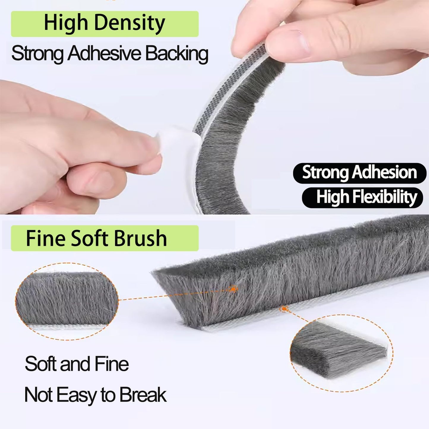ZOMPAGO Strong Adhesive Brush Weather Stripping 0.9in (T）x 0.4in (W) x 33FT, Grey, Door Seal for Sliding Windows & Doors, Soundproof Noise Blocker, Draft Stopper for Garage Door Frame & Exterior Doors