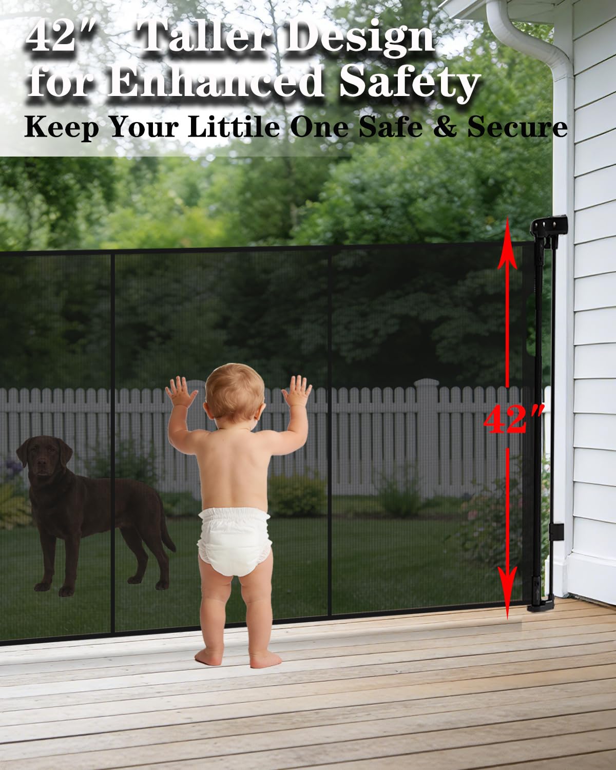 200'' Extra Wide Retractable Baby Gates for Large Opening, 42" Tall Retractable Dog Pet Gate with Support Rods, Long Mesh Screen Child Safety Gate for Garage Doorways Deck Stairs Yard Outdoor Indoor