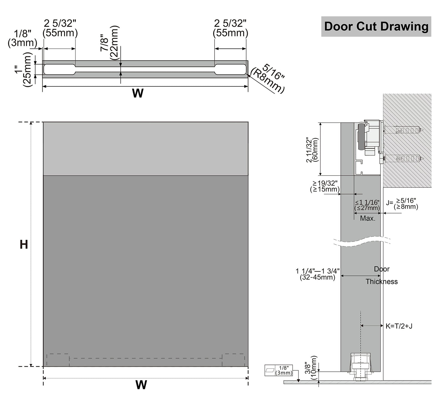 DIYHD 34" Concealed Sliding Barn Door Hardware with Dual Soft Close Mechanism, No Floor Track, Fit MIN Openning Width 28", Supports Up to 176 lb, Hidden Wall Mount System (Door Not Included)
