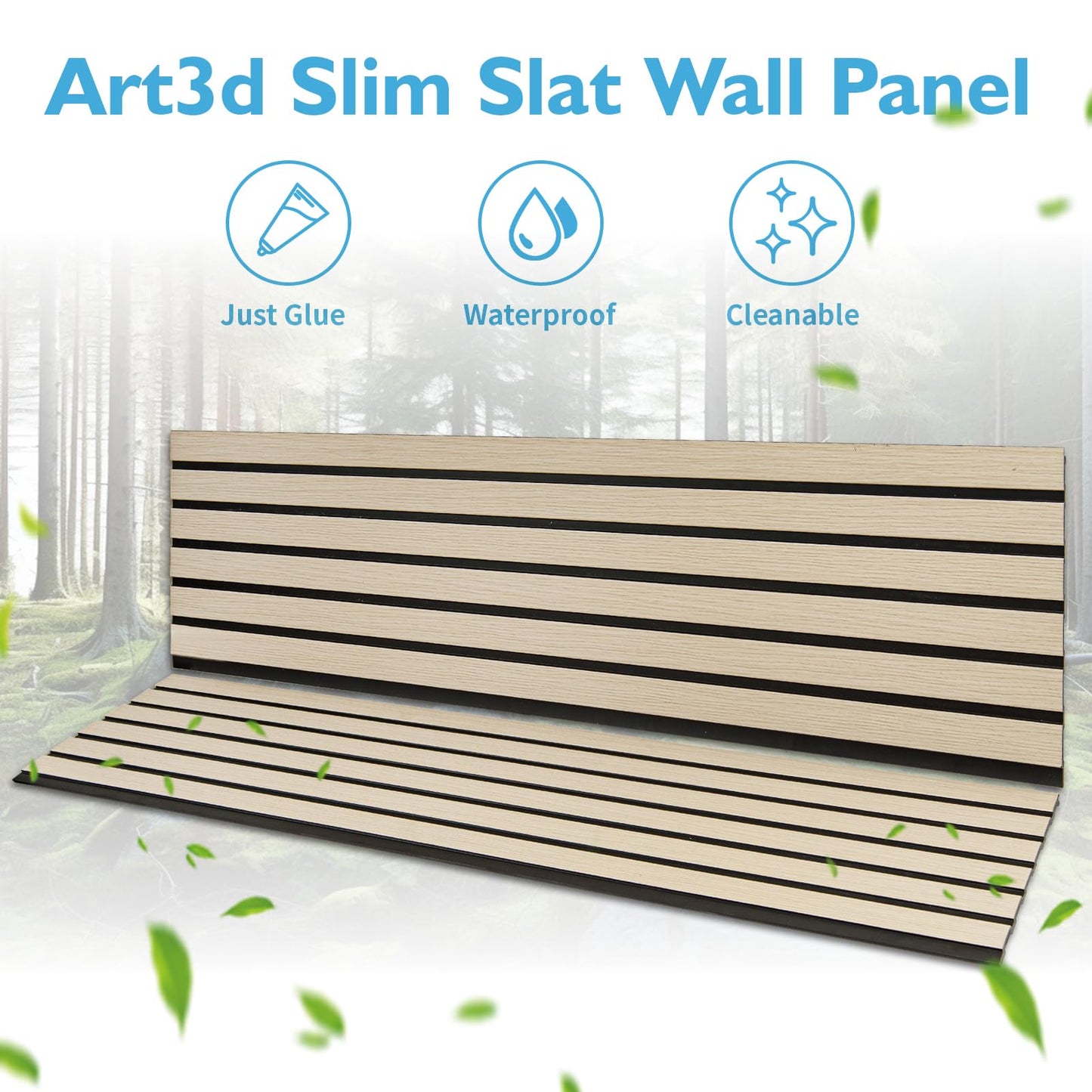 Art3d 4-Pack Glue-On Six-Grid Wainscoting Panel for Interior Wall Decor - 104 x 12 Inch Polystyrene Ultralight Slim Slat Wall Panels for Living Room Bedroom, Oak