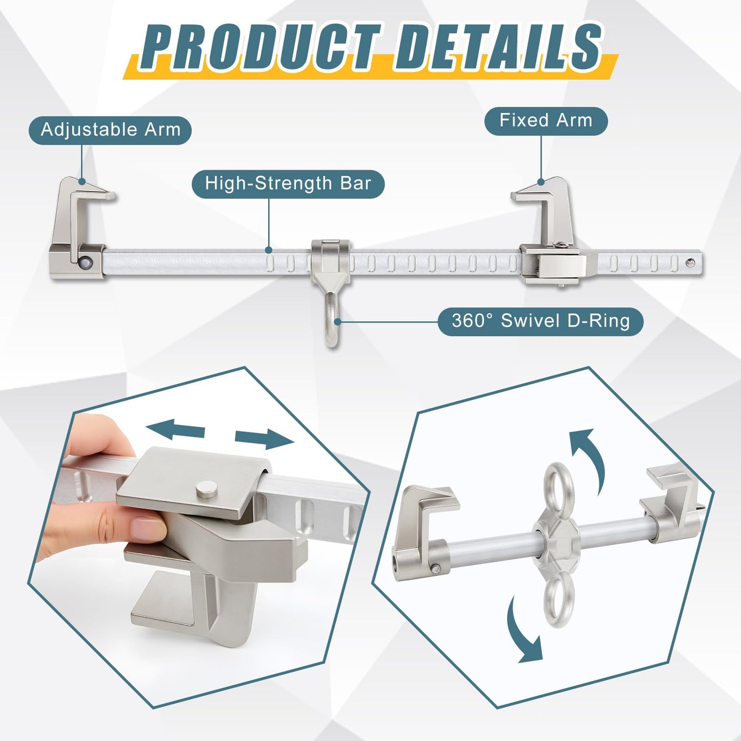 Zonon Steel-aluminum Sliding Horizontal Beam Anchor, Fall Protection Adjustable Beam Anchor Suitable for 2.9 to 18.9 Inch I-beams or H-beams with a Thickness up to 1.18 Inches