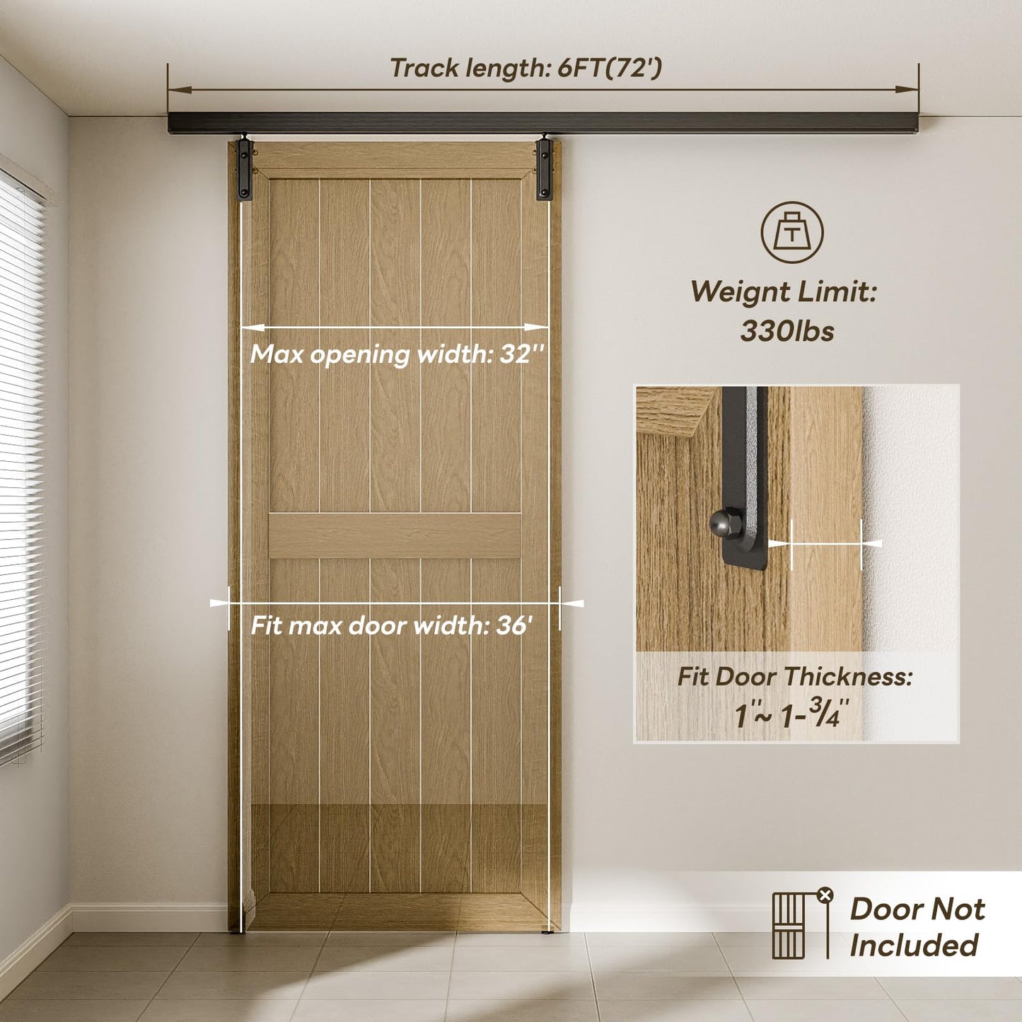 BONIKLUBA 6FT Ceiling Mount Box Rail Barn Door Hardware Kit,Heavy Duty Steel Sliding Barn Door Track,Fit Interior and Exterior Door,Easy Install(No Door)