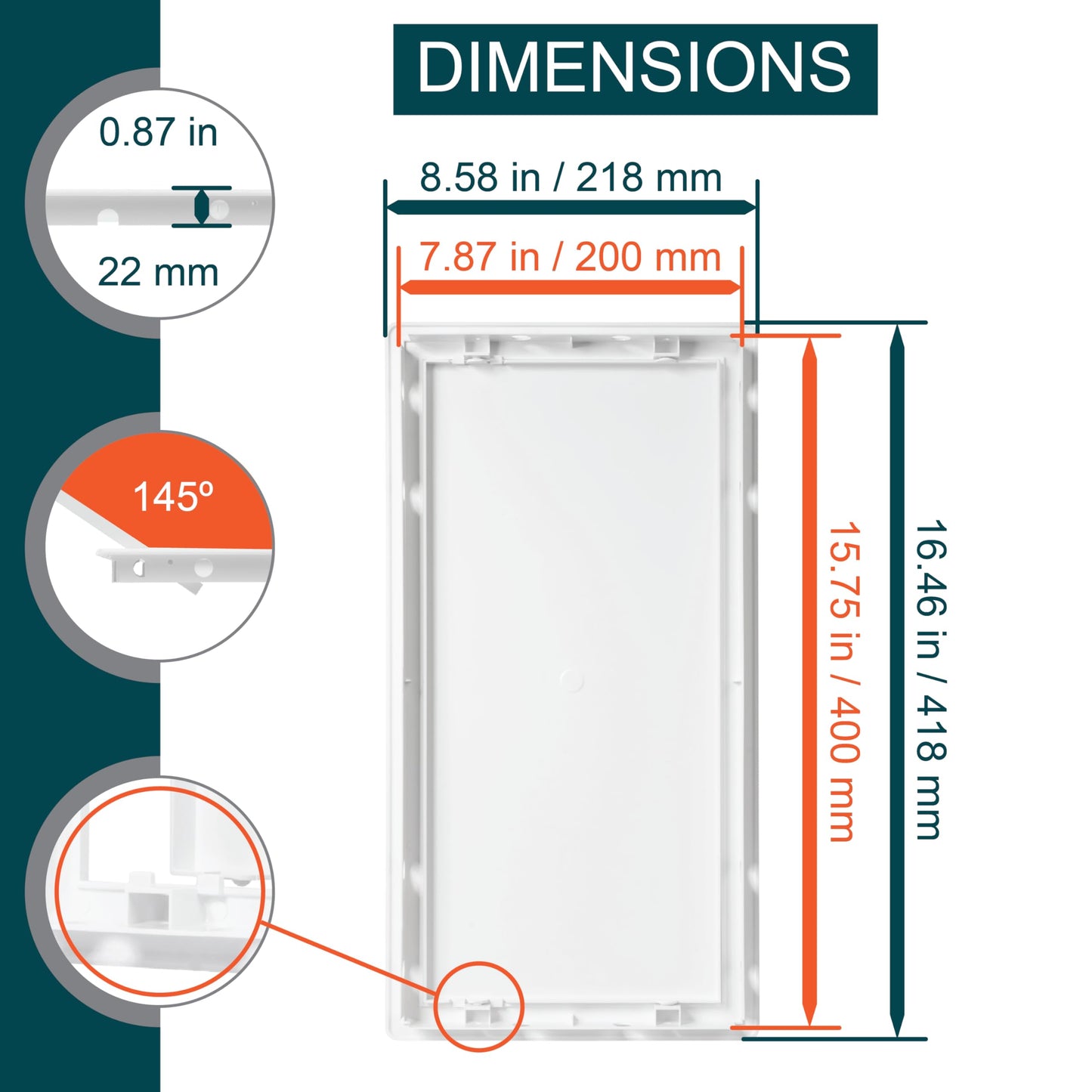 ECOPRO VENT 8" x 16" White Plastic Access Panel. Service Shaft Door Panel. Plumbing, Electricity, Heating, Alarm Wall Access Panel for Drywall. Bathroom Services Access Hole Cover.